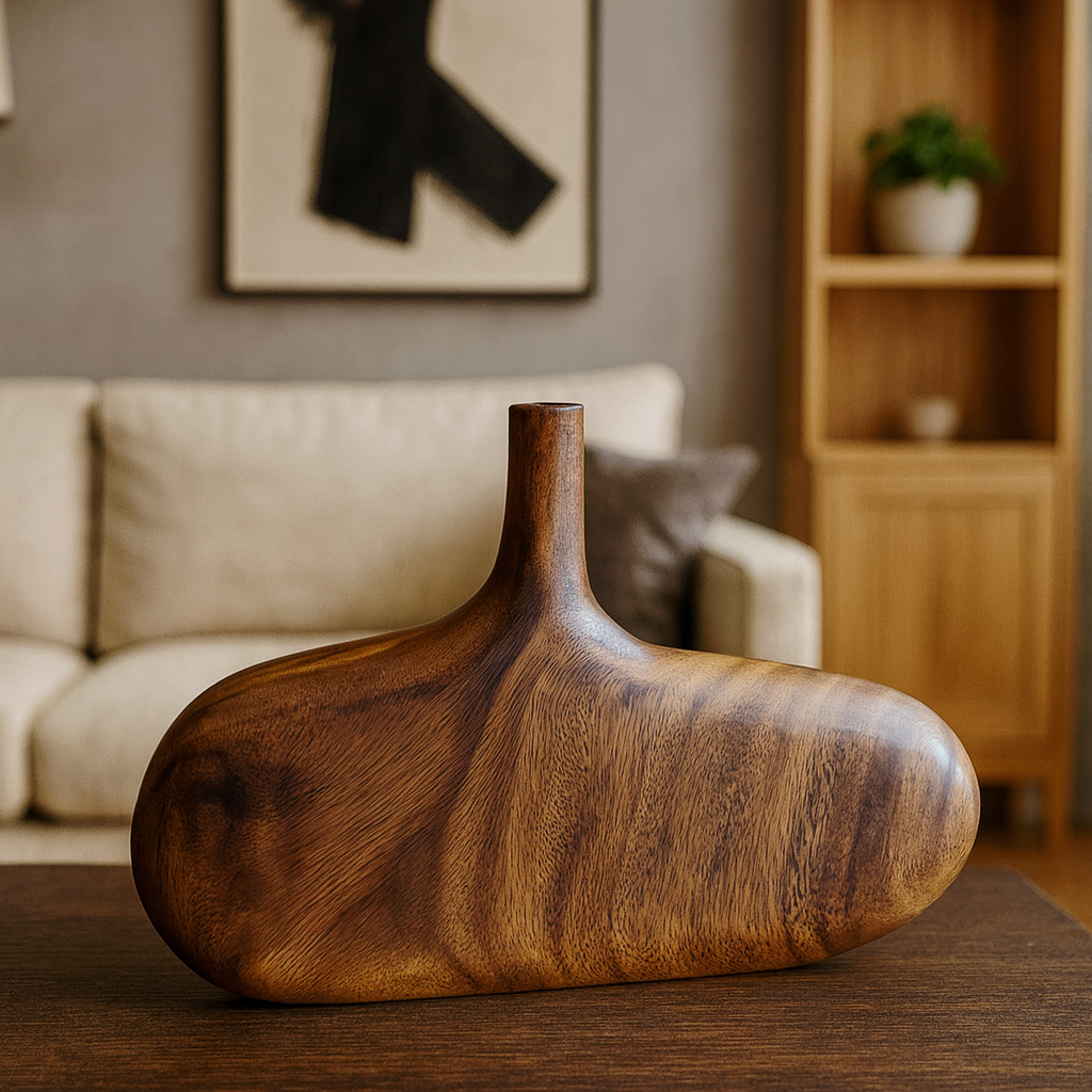 Contemporary Wooden Flat Vase