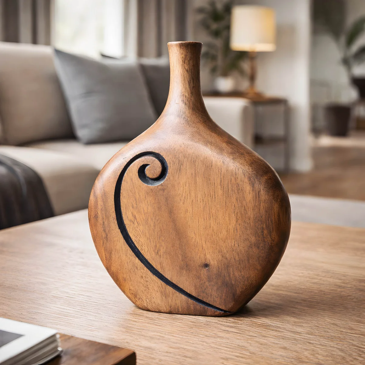 Minimal Curve Wooden vase