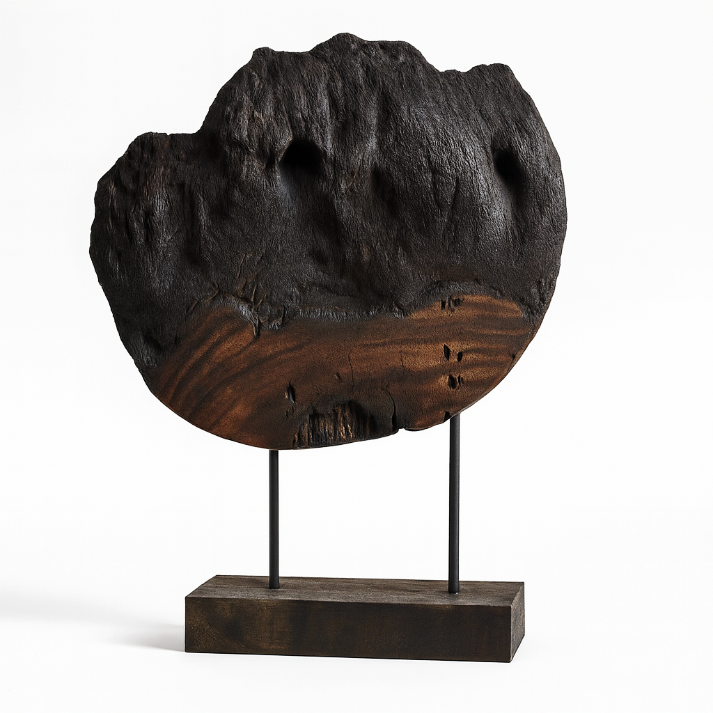 Burnt Wooden Sculpture on Stand