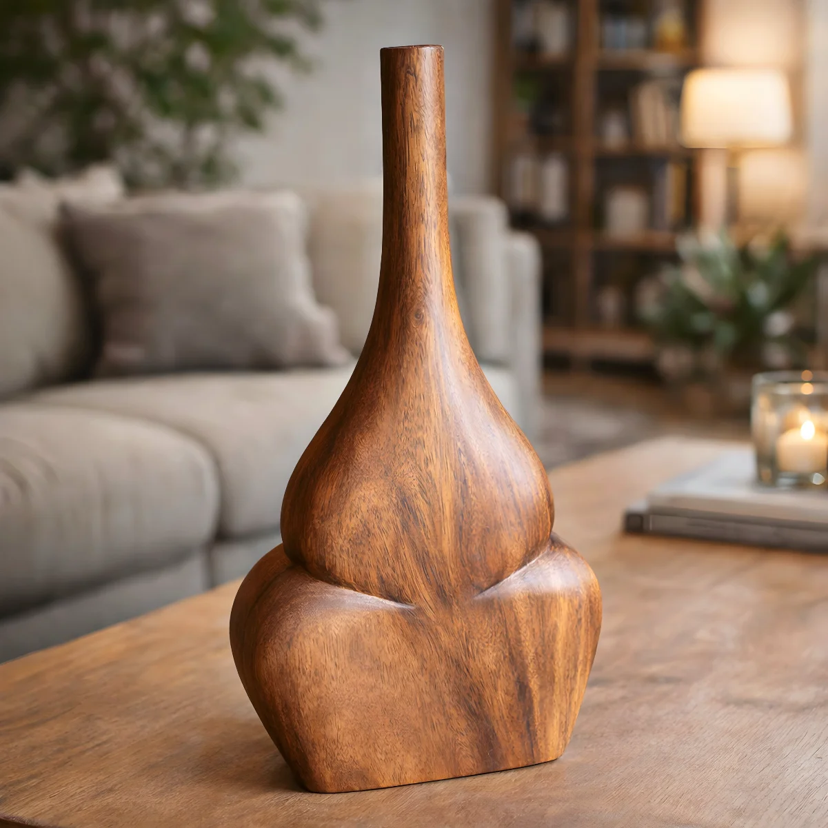 Sculpted Gourd Wooden Vase