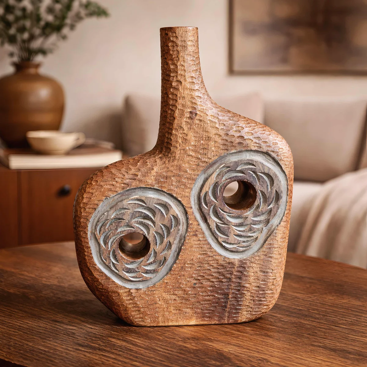 Dual Spiral Wooden Vase