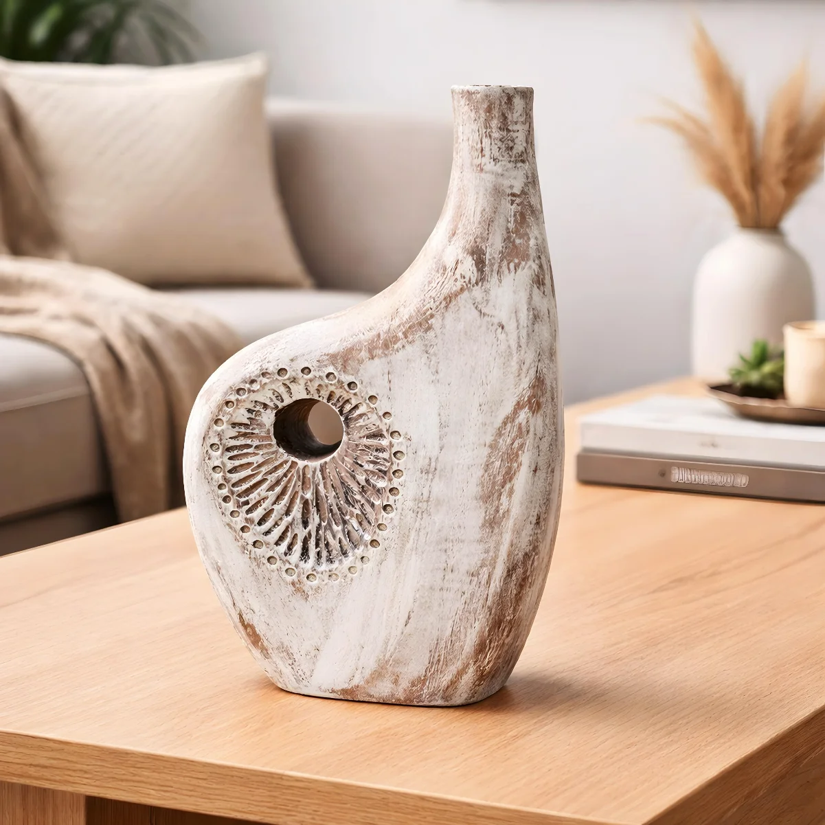 Carved Halo Wooden Vase