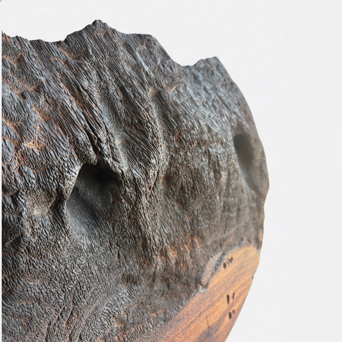 Burnt Wooden Sculpture on Stand
