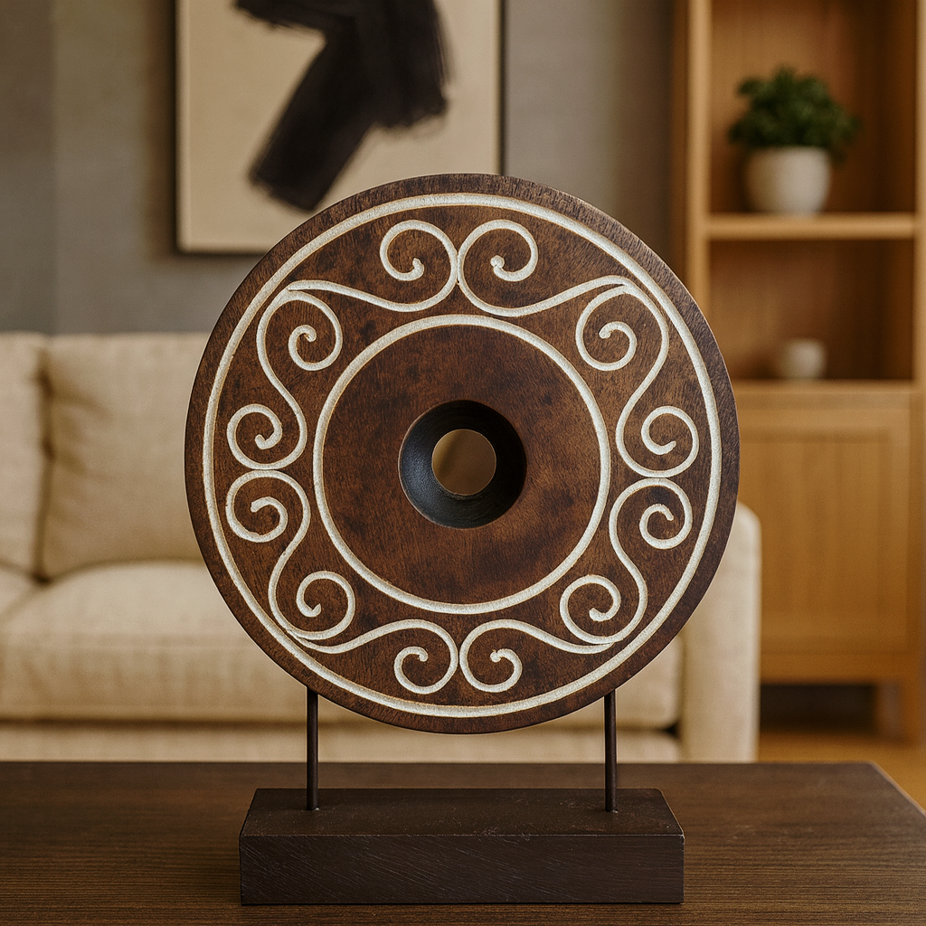 Carved Wooden Floral Disc