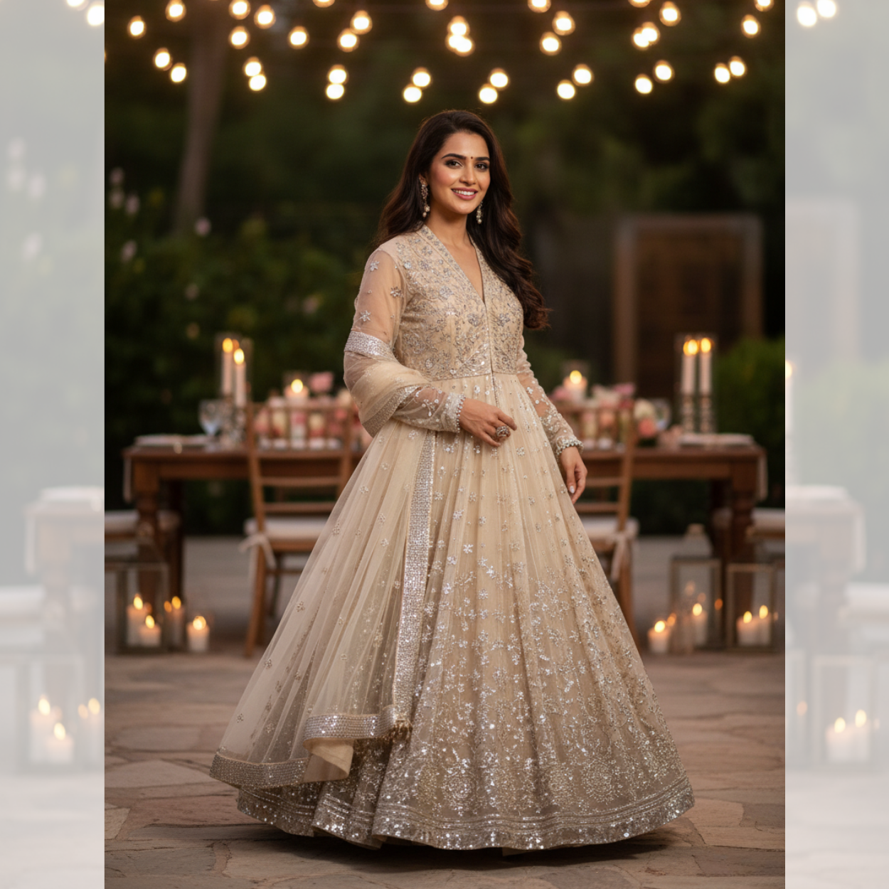 Embroidered Anarkali Gown & Embellished Accessories