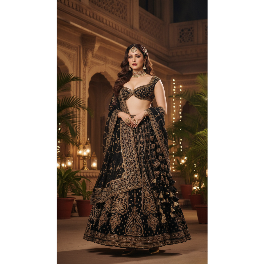 Designer Embroidered Black Lehenga