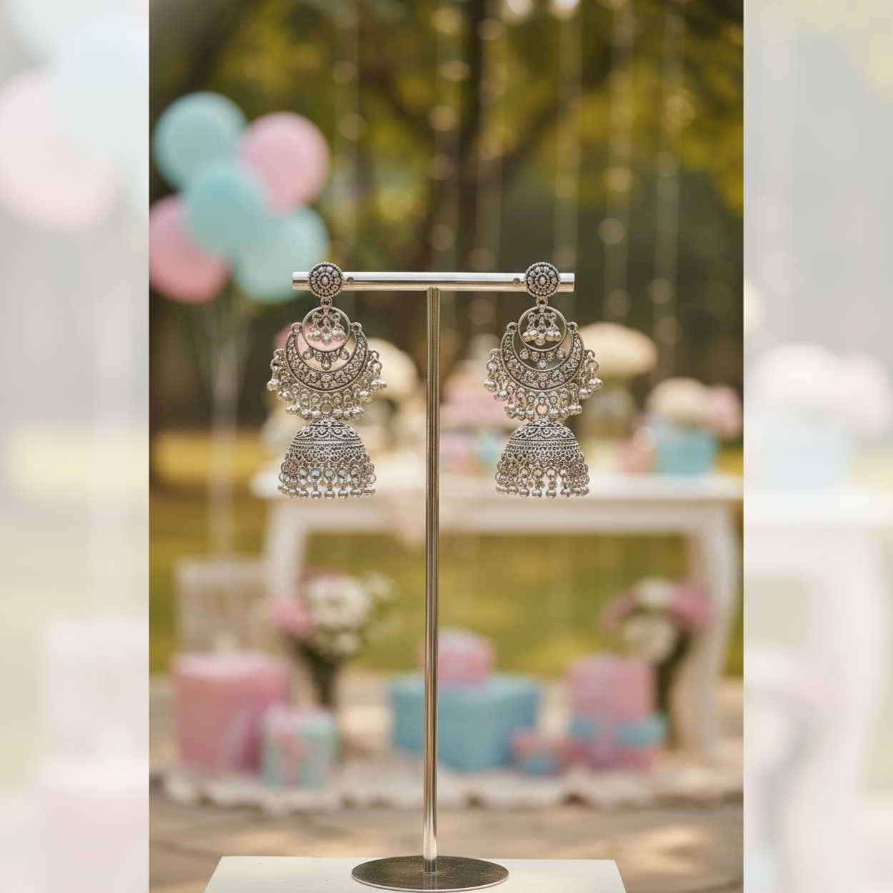 Radiant Pink Anarkali Set & Oxidized Silver Accessories