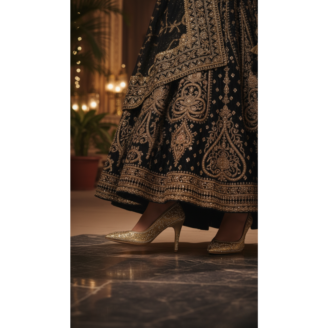 Designer Embroidered Black Lehenga