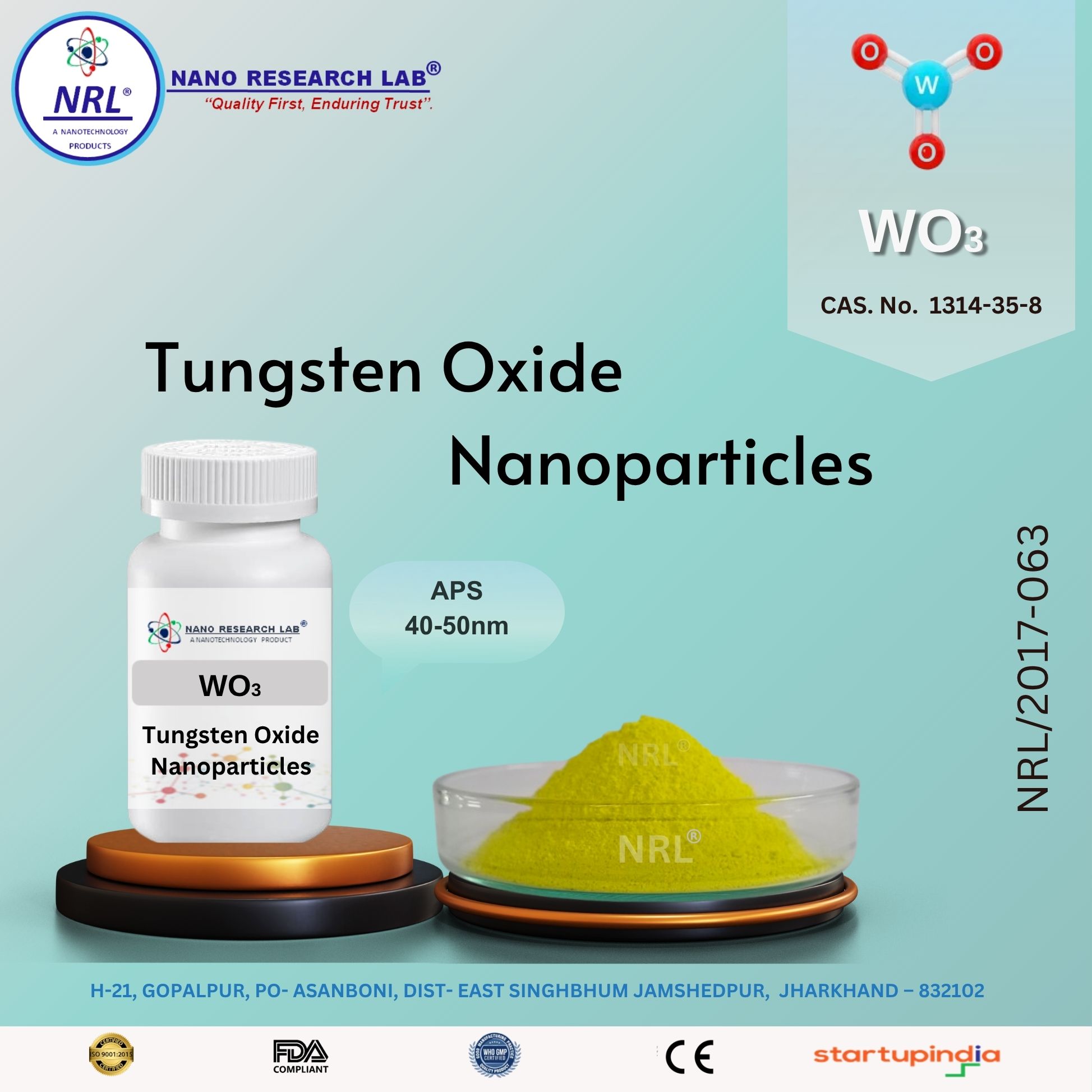 Tungsten Oxide Nanoparticles (WO3, Tetragonal, 40-50 nm, purity 99.5% )