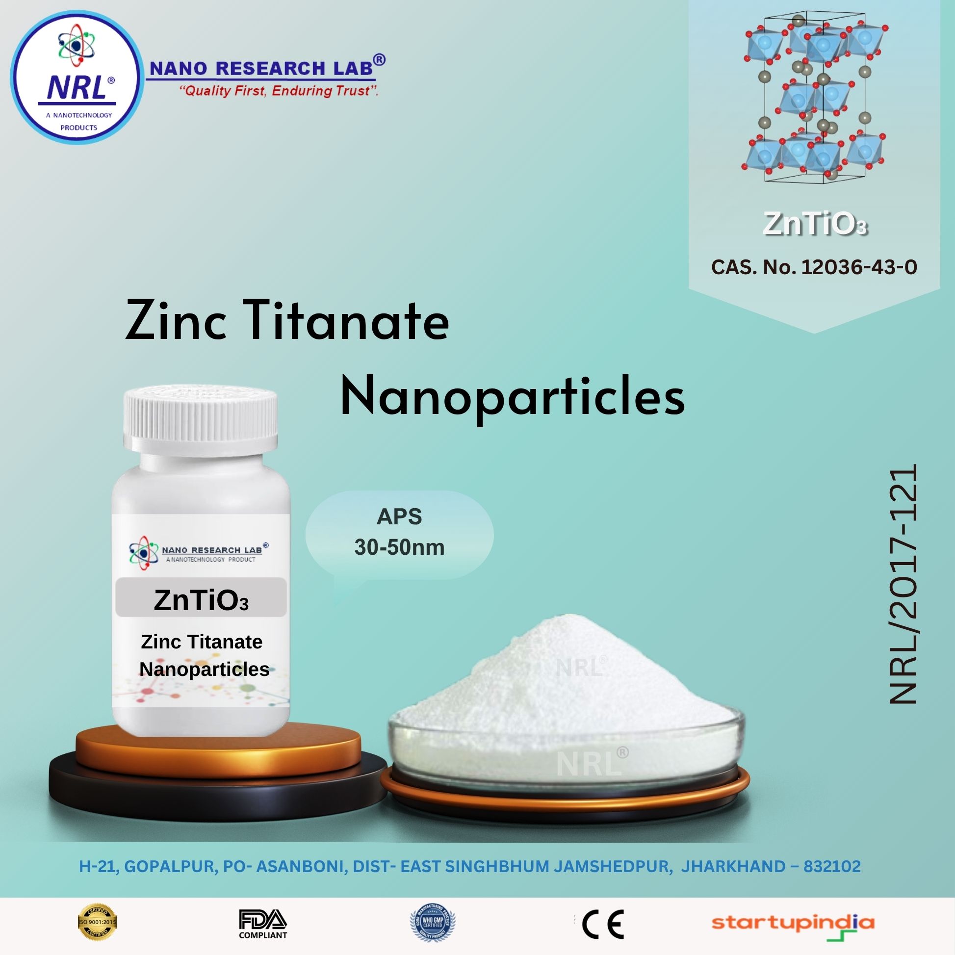 Zinc Titanate Nanoparticles / Nanopowder (ZnO:TiO₂, 30–50 nm, Purity 99.5%)