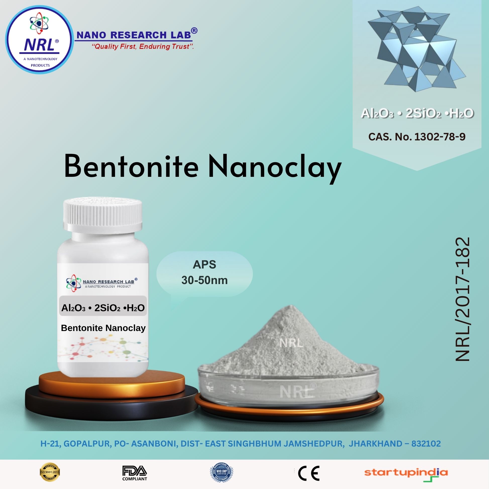 Bentonite Nanoclay (Al2O32SiO2.H2O, Purity 99%, APS: 50-100NM)