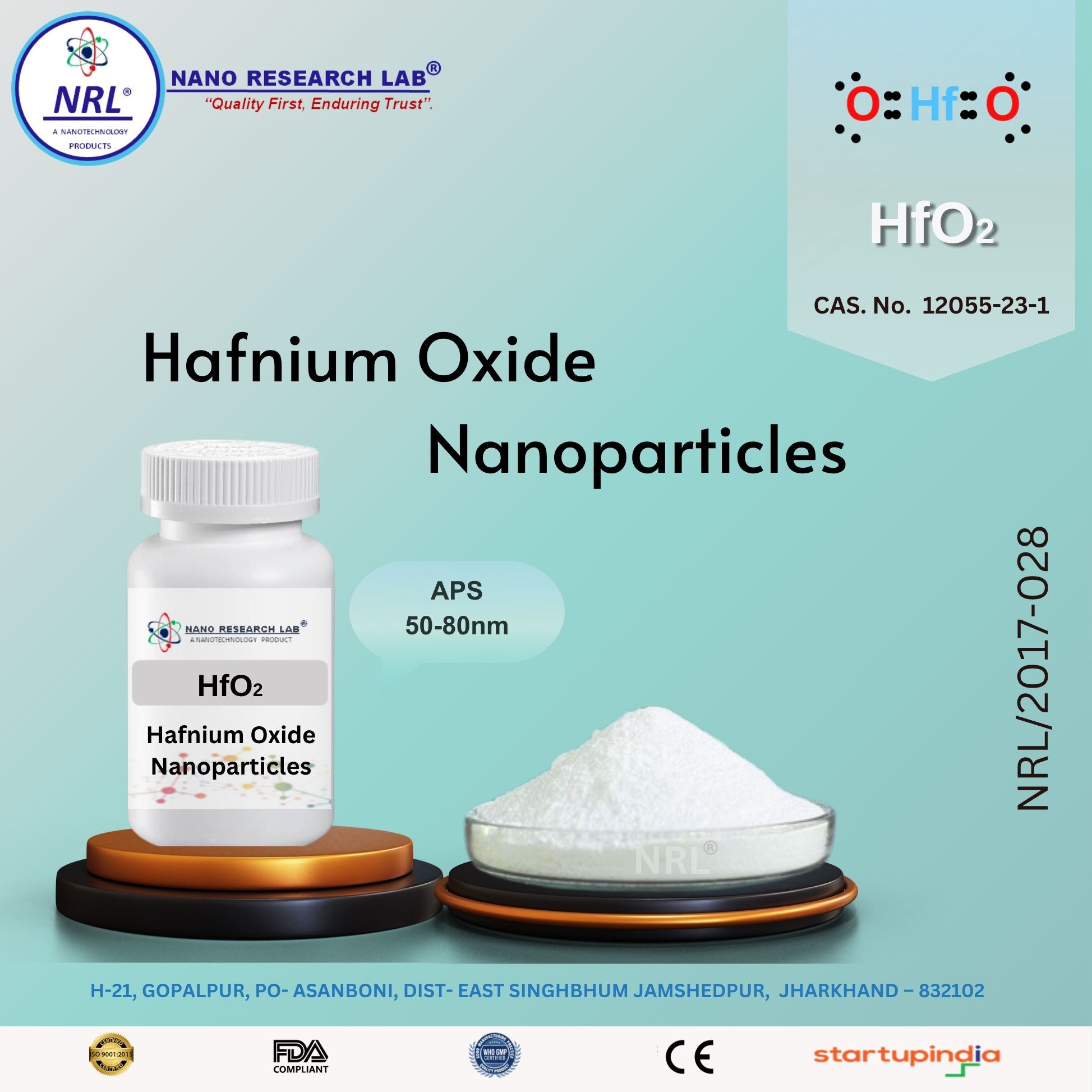 Hafnium Oxide Nanoparticles/Nanopowder (HfO2, 50-80nm, purity 99.5%)