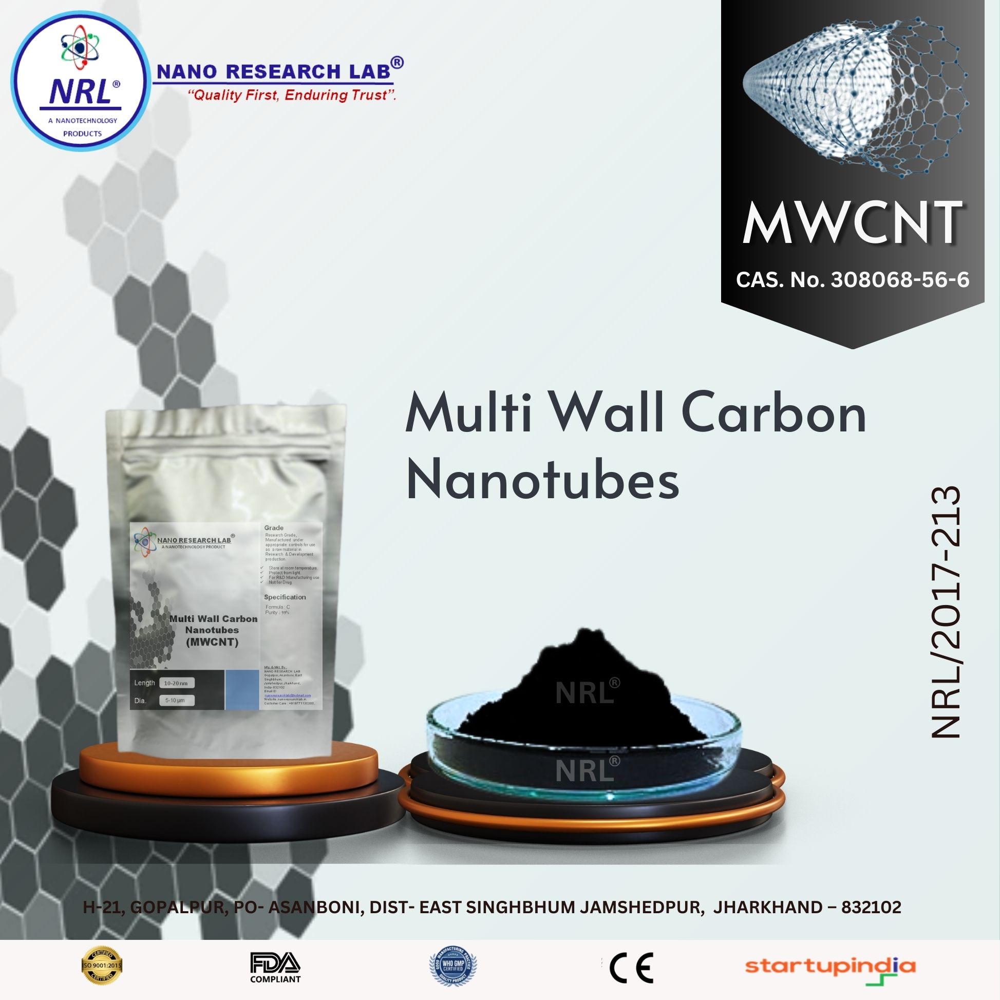 Multiwall Carbon Nanotubes (MWCNTs, Purity >95%, OD: 10–20 nm, Length: 1–10 µm)