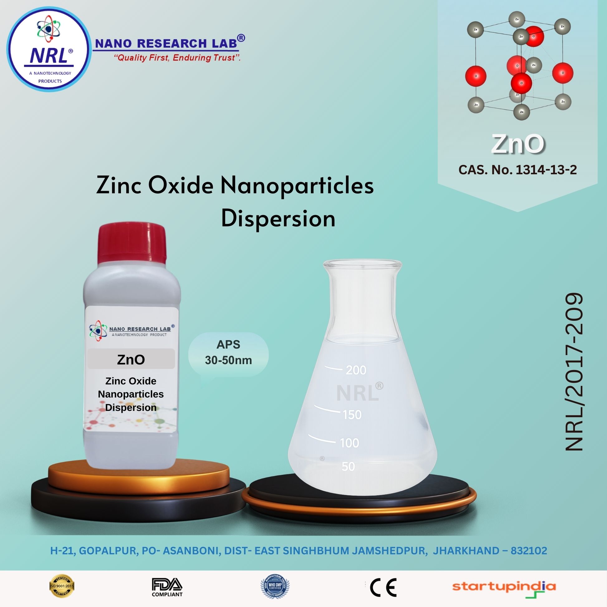 Zinc Oxide Nanoparticles Dispersion in Water (ZnO, 10wt %, 30-50nm)