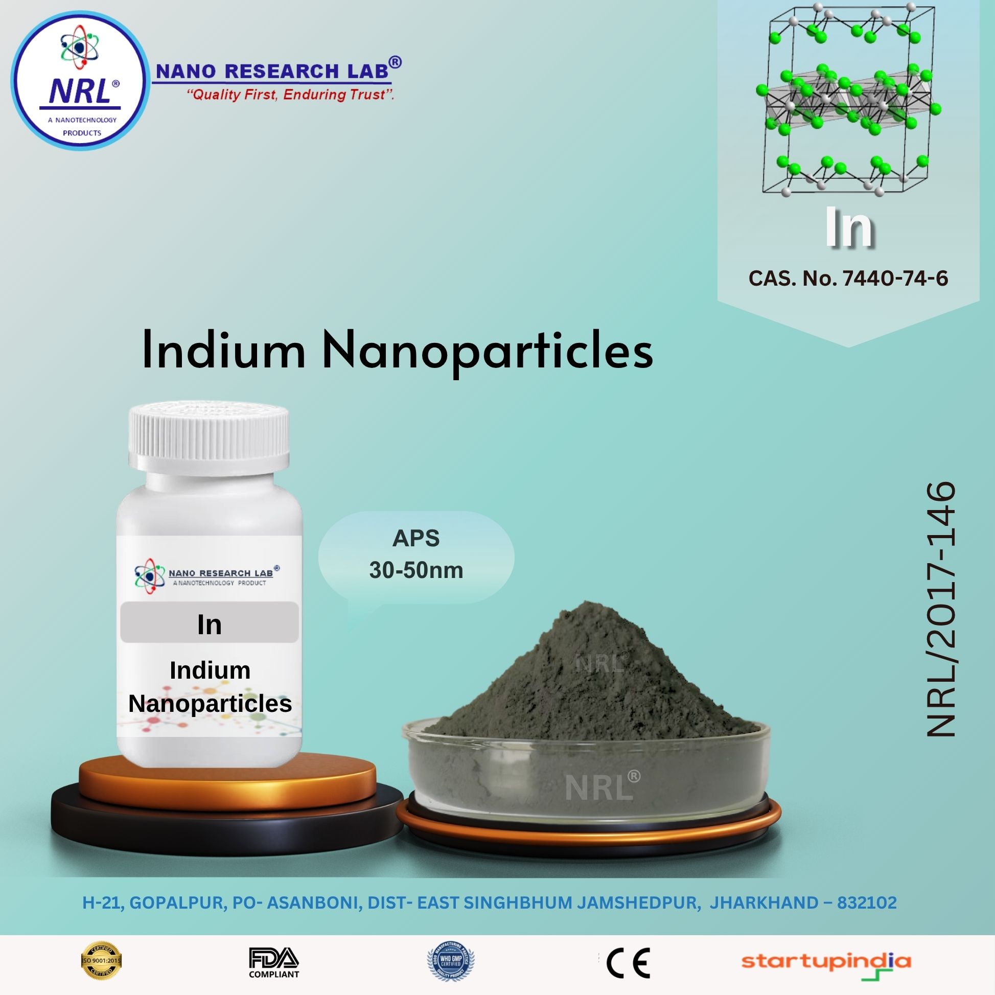 Indium Nanoparticles/Nanopowder (In, purity 99.5%, 30-50nm, metal basis)