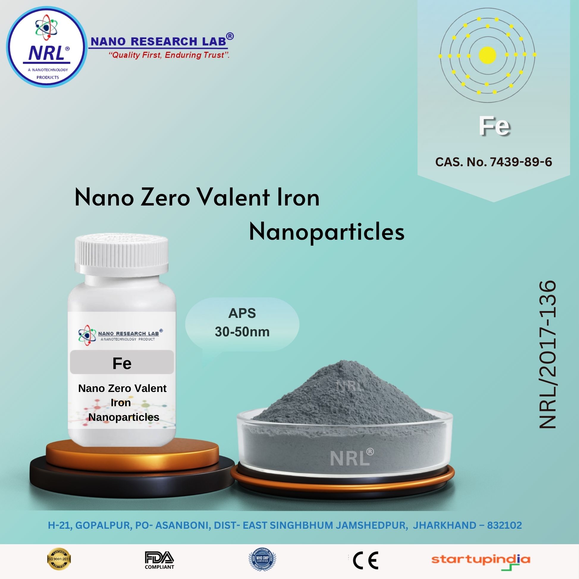 Nano Zero Valent Iron Nanoparticles (NZVI)  (Fe(0), purity 99.5%, 30-50nm, metal basis)