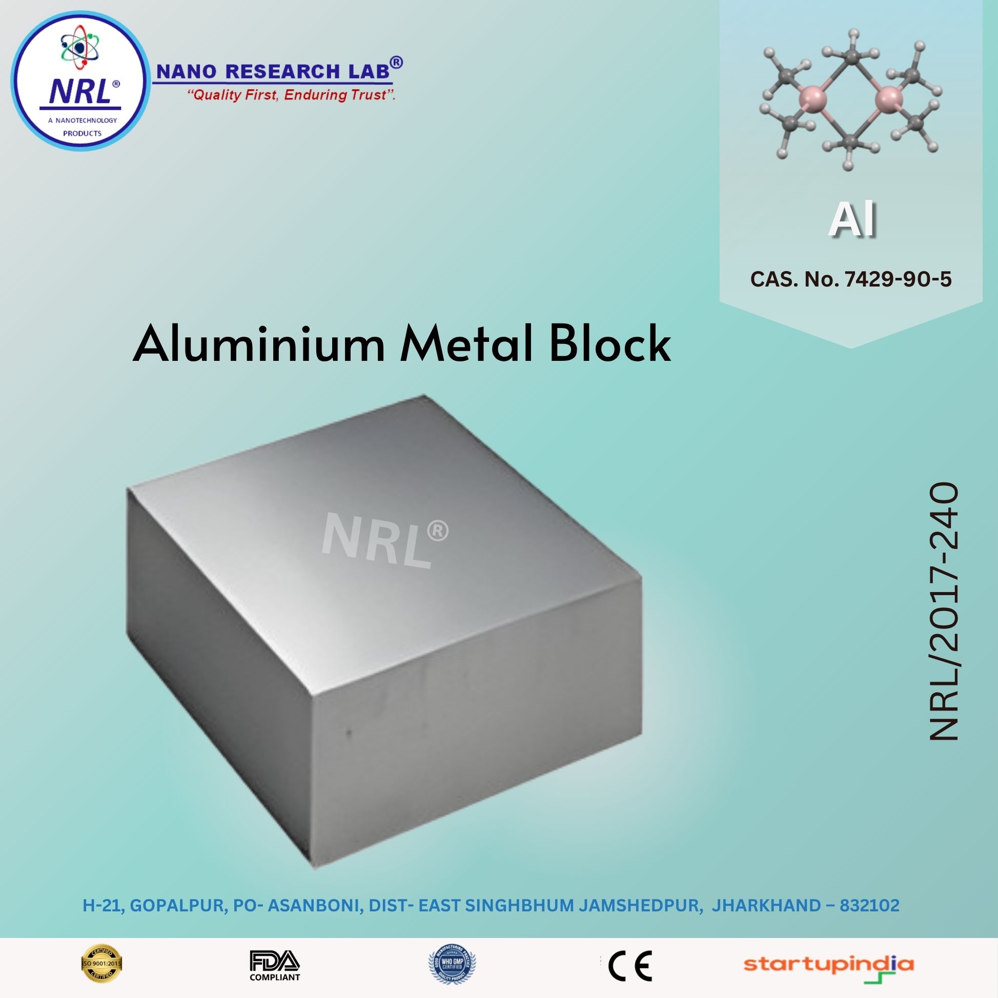 Aluminium Metal Block (Al, Purity 99.5%)