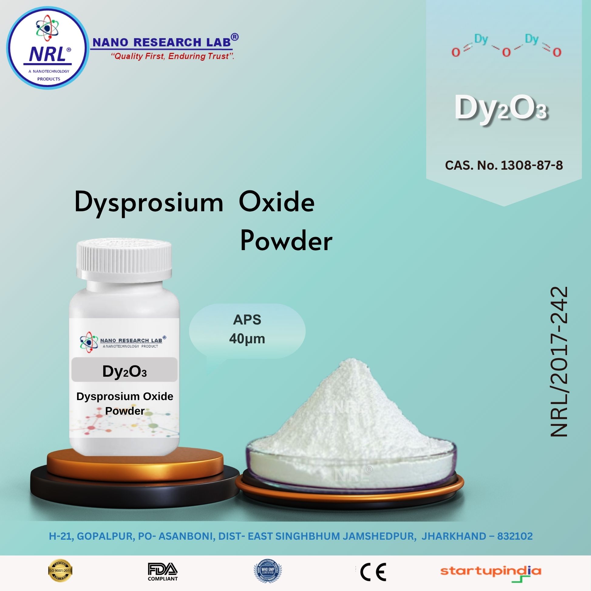 Dysprosium Oxide Powder (Dy₂O₃, APS: 40 µm, Purity 99.5%)