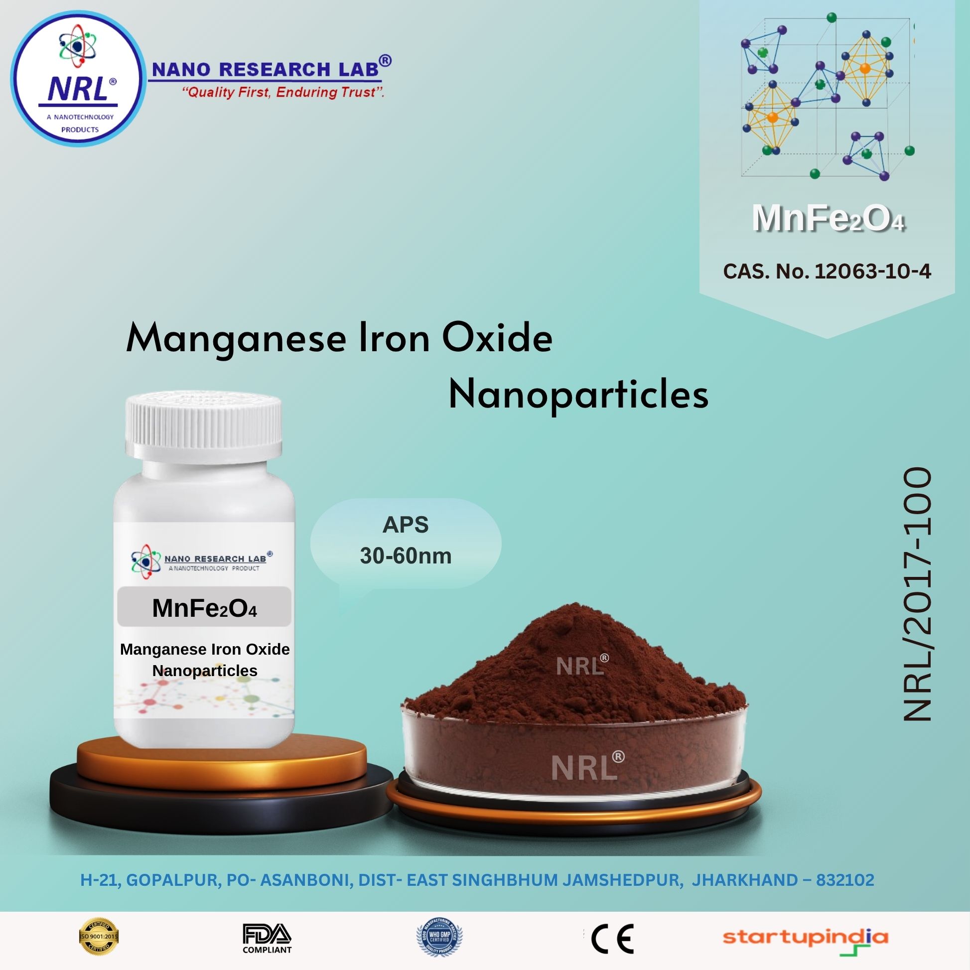 Manganese Iron Oxide Nanoparticles/Nanopowder (MnFe2O4, 30-60nm, purity: 99.5%)