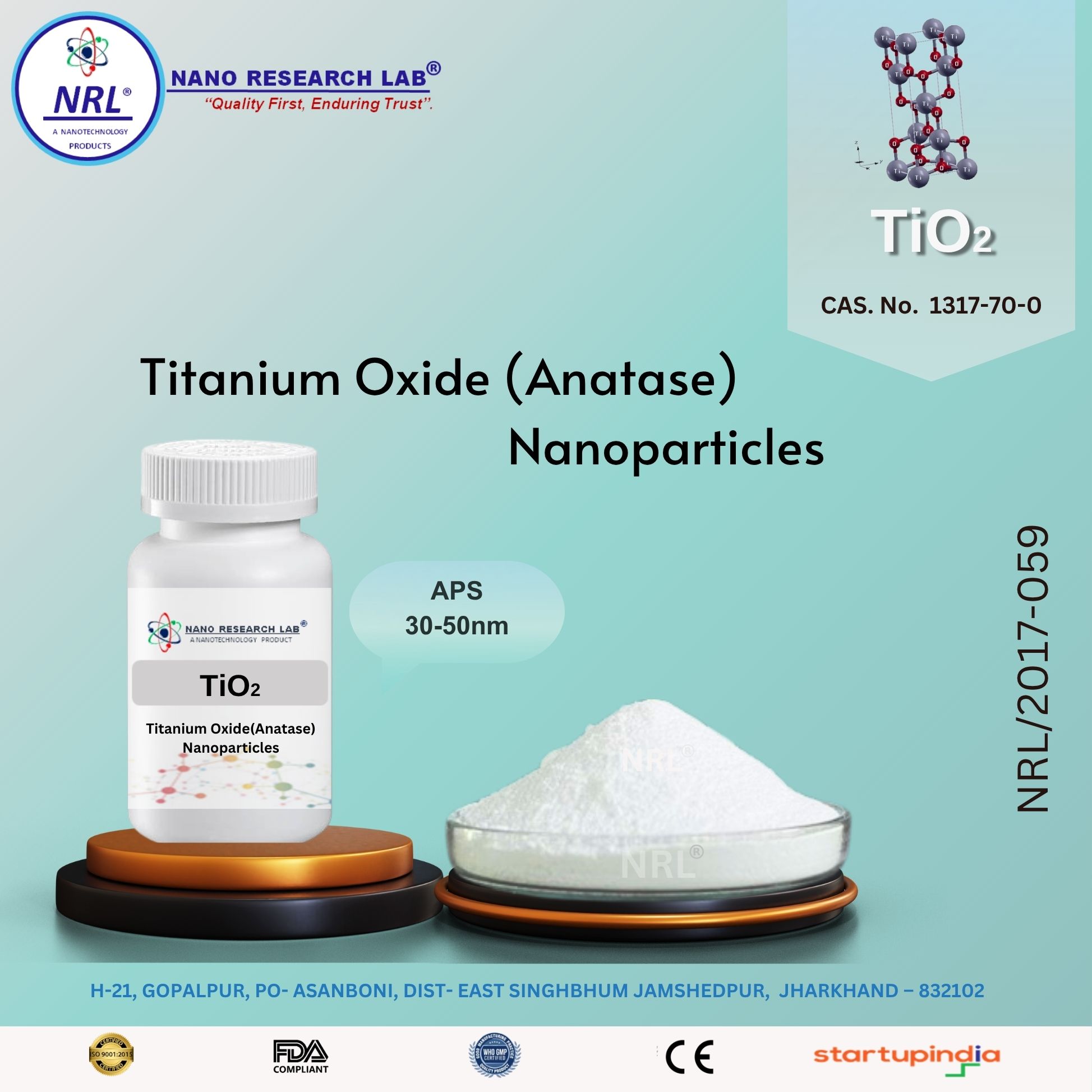 Titanium oxide Nanoparticles/ Nanopowder (TiO2, Anatase, 30-50nm, 99.5%)