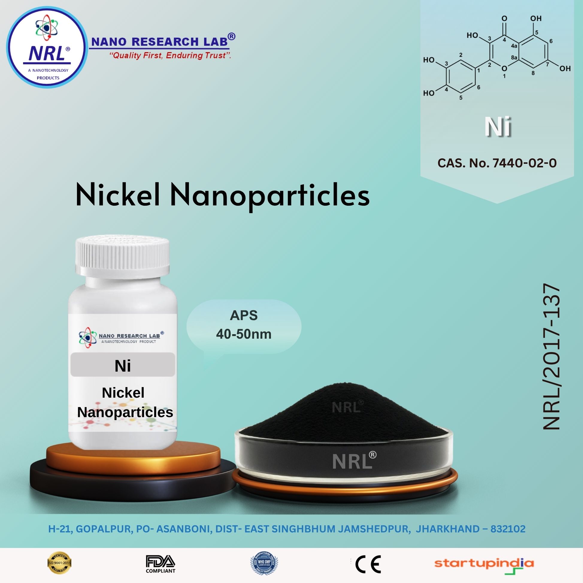 "Nickel Nanoparticles/Nanopowder (Ni, 40-50nm, purity: 99.5%, metal basis) Color: black"