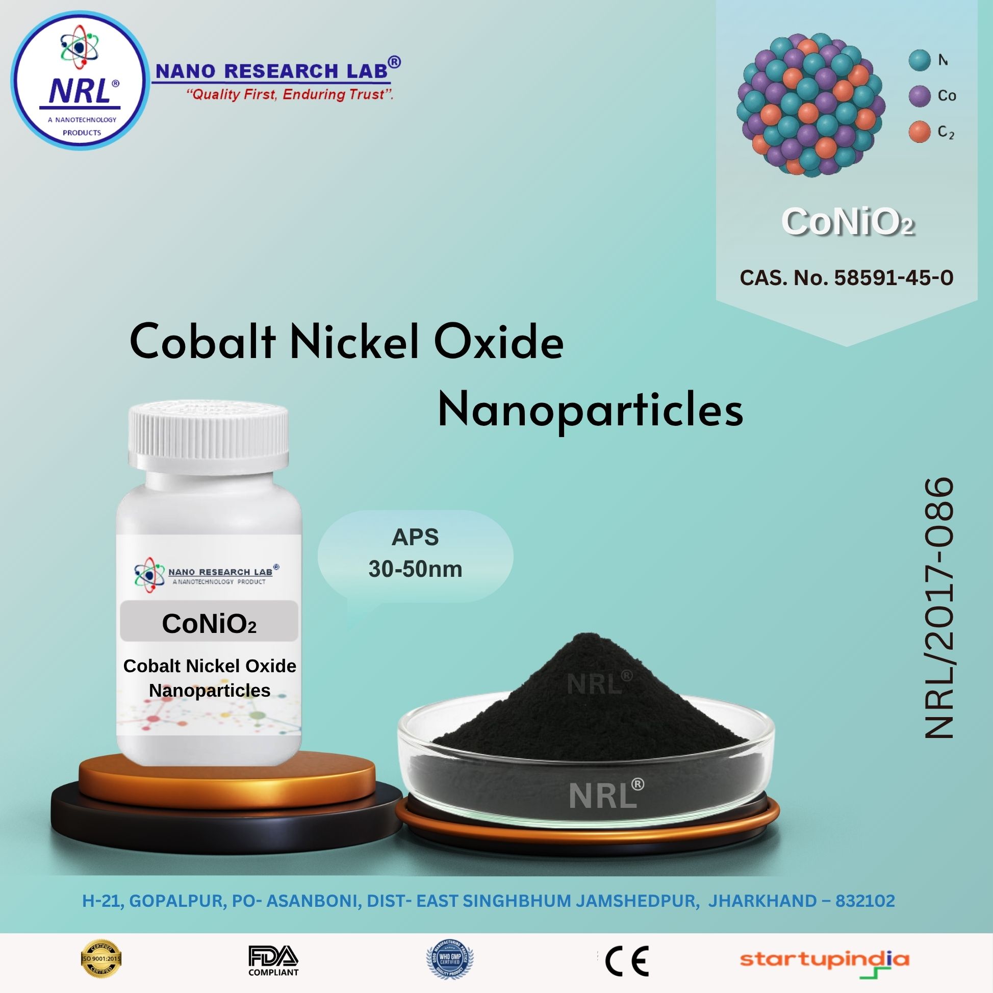 Cobalt Nickel Oxide Nanoparticles/Nanopowder (CoNiO2, 30-50nm, 99.5%)