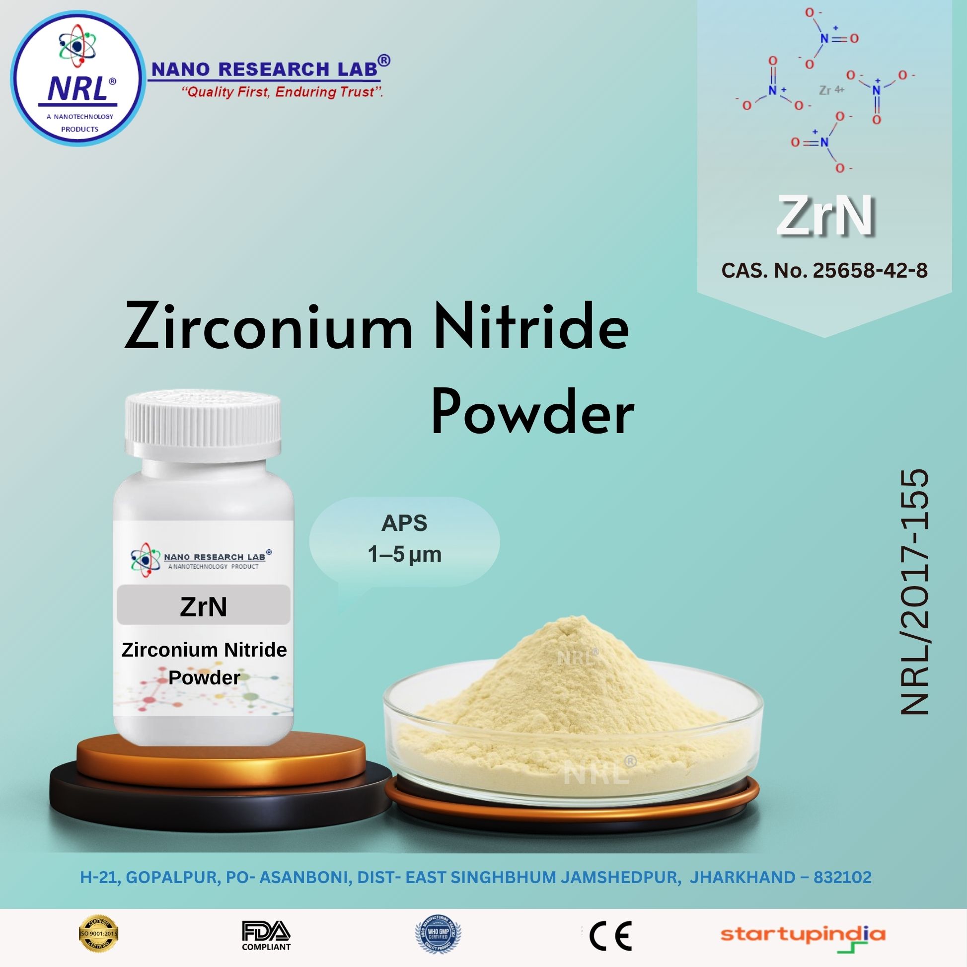 Zirconium Nitride Powder (ZrN, 1-5um, 99.5%)																	