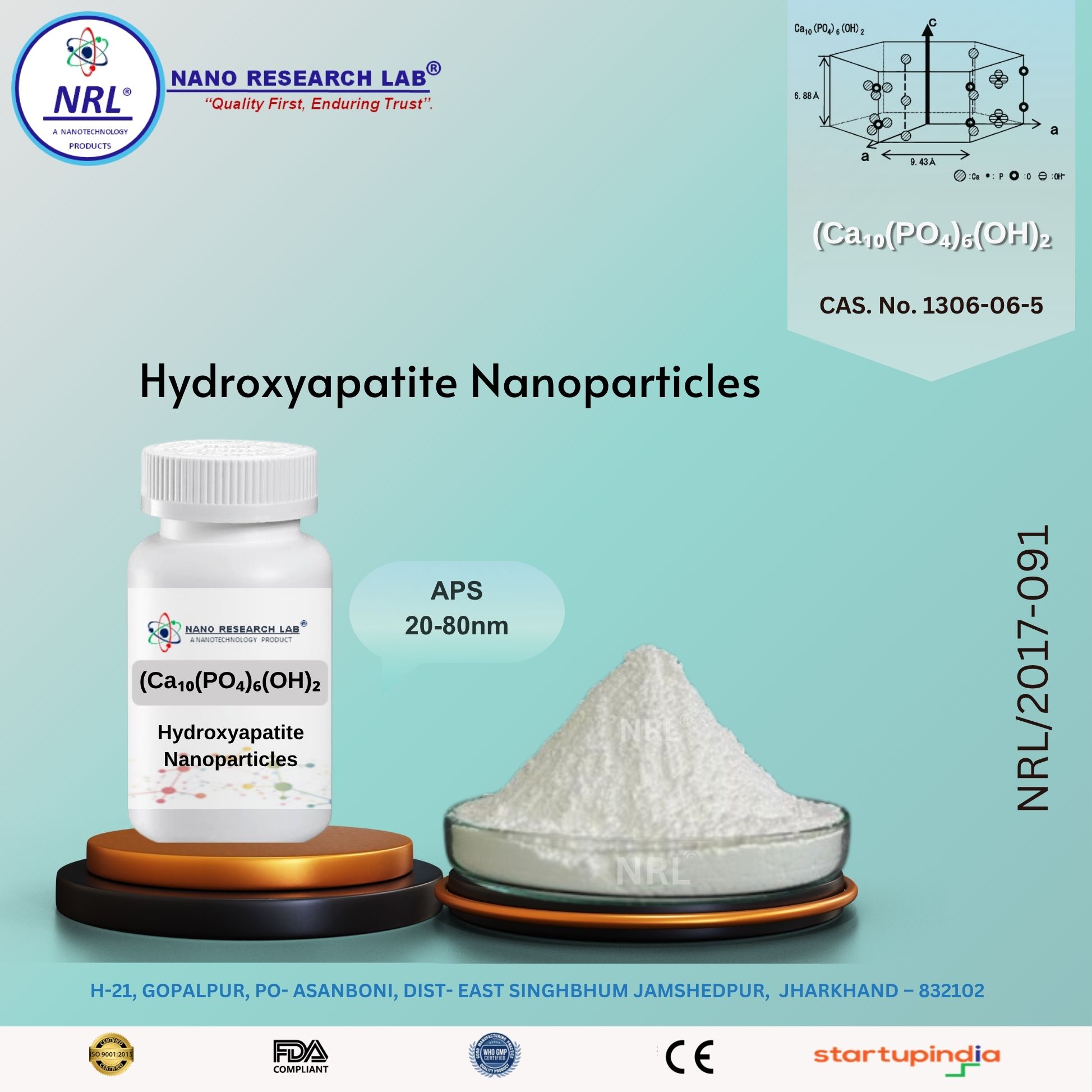 Hydroxyapatite Nanoparticles/Nanopowder (Ca₁₀(PO₄)₆(OH)₂, 20-80nm, 99.9%)