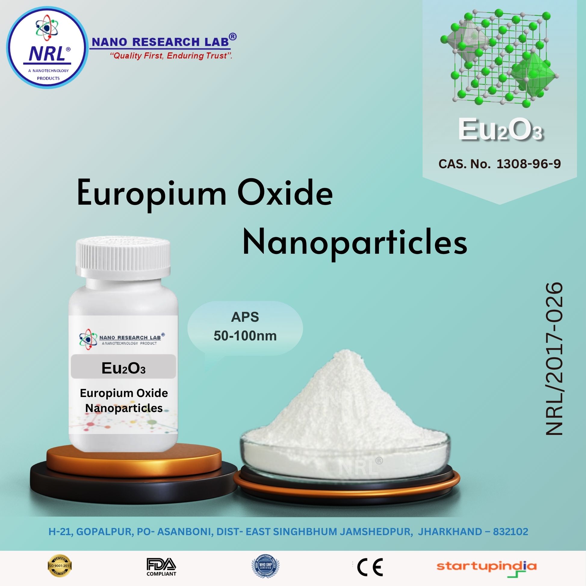 Europium Oxide Nanoparticles/Nanopowder (Eu2O3, 50-100nm, purity 99.5%)