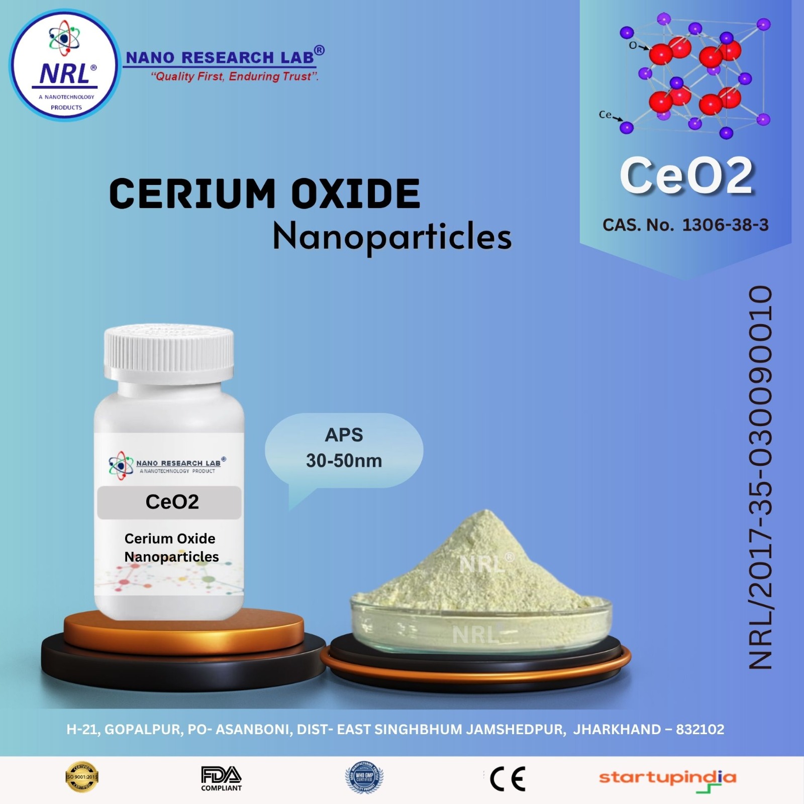 Cerium Oxide Nanopowder/Nanopowder (CeO2, 20-30nm, Purity 99.9%)