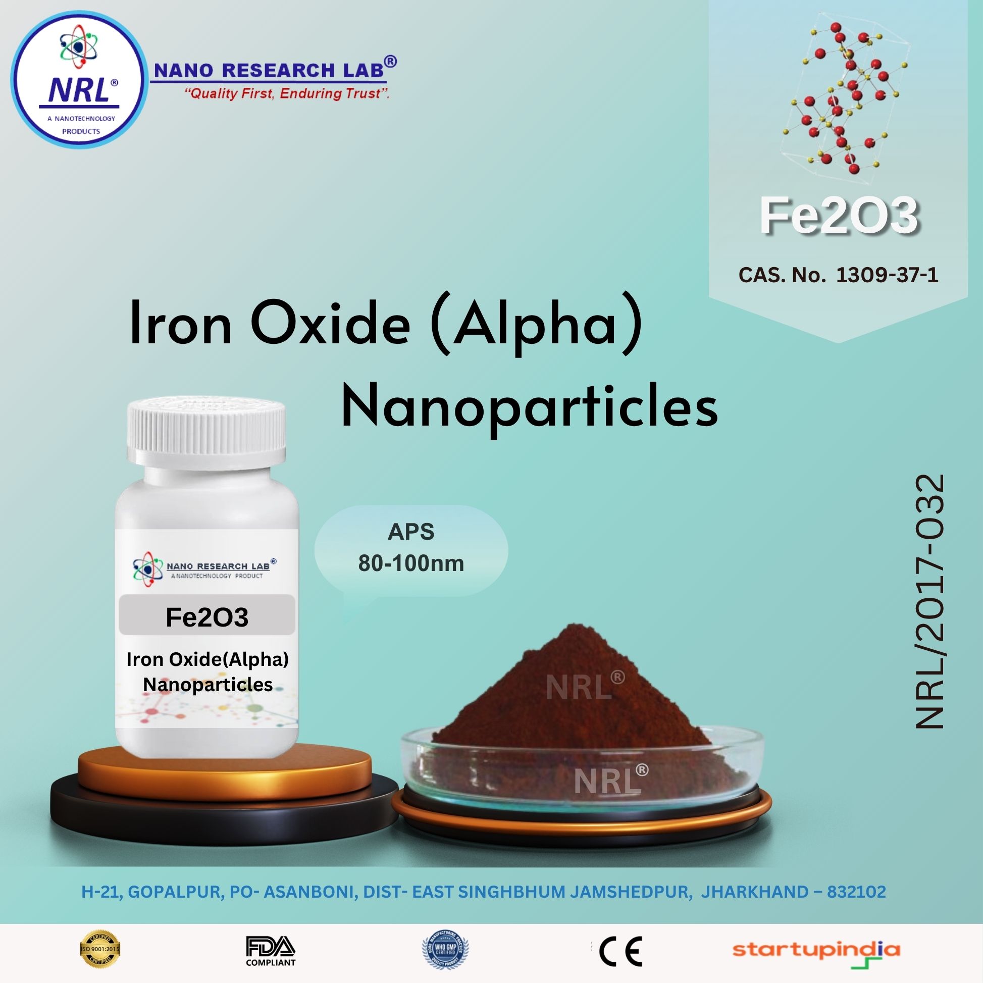 Iron Oxide Nanoparticles/Nanopowder (Fe2O3, Alpha, 80-100nm, purity 99.5% )