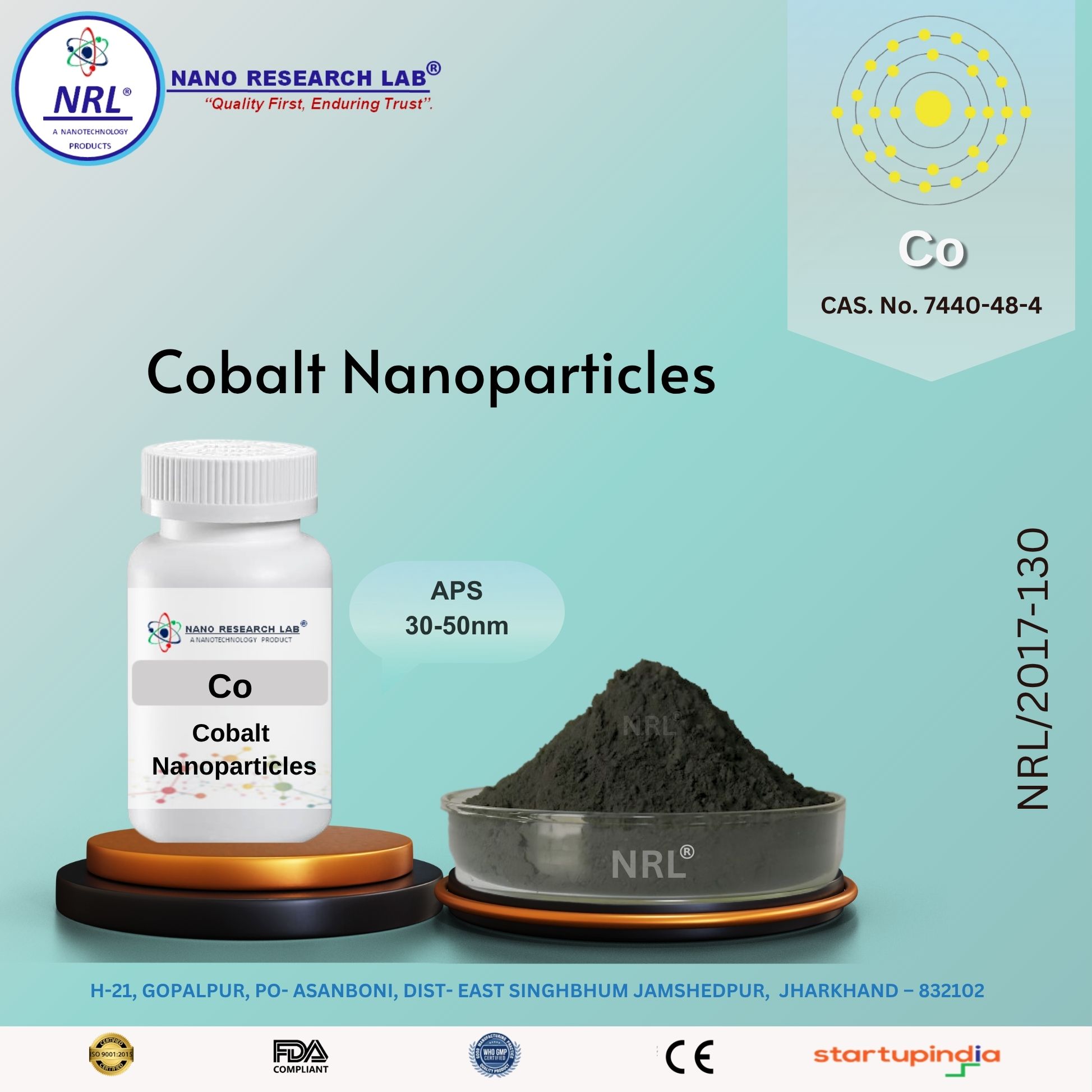Cobalt Nanoparticles/Nanopowder (Co, 30-50 nm, purity 99.5%, metal basis)