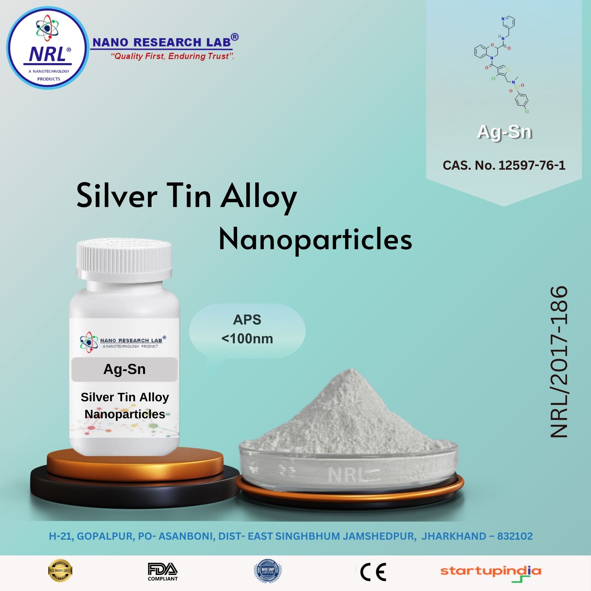 Ag-Sn Alloy Nanoparticles / Nanopowder (Purity >99%, Particle Size <100 nm)