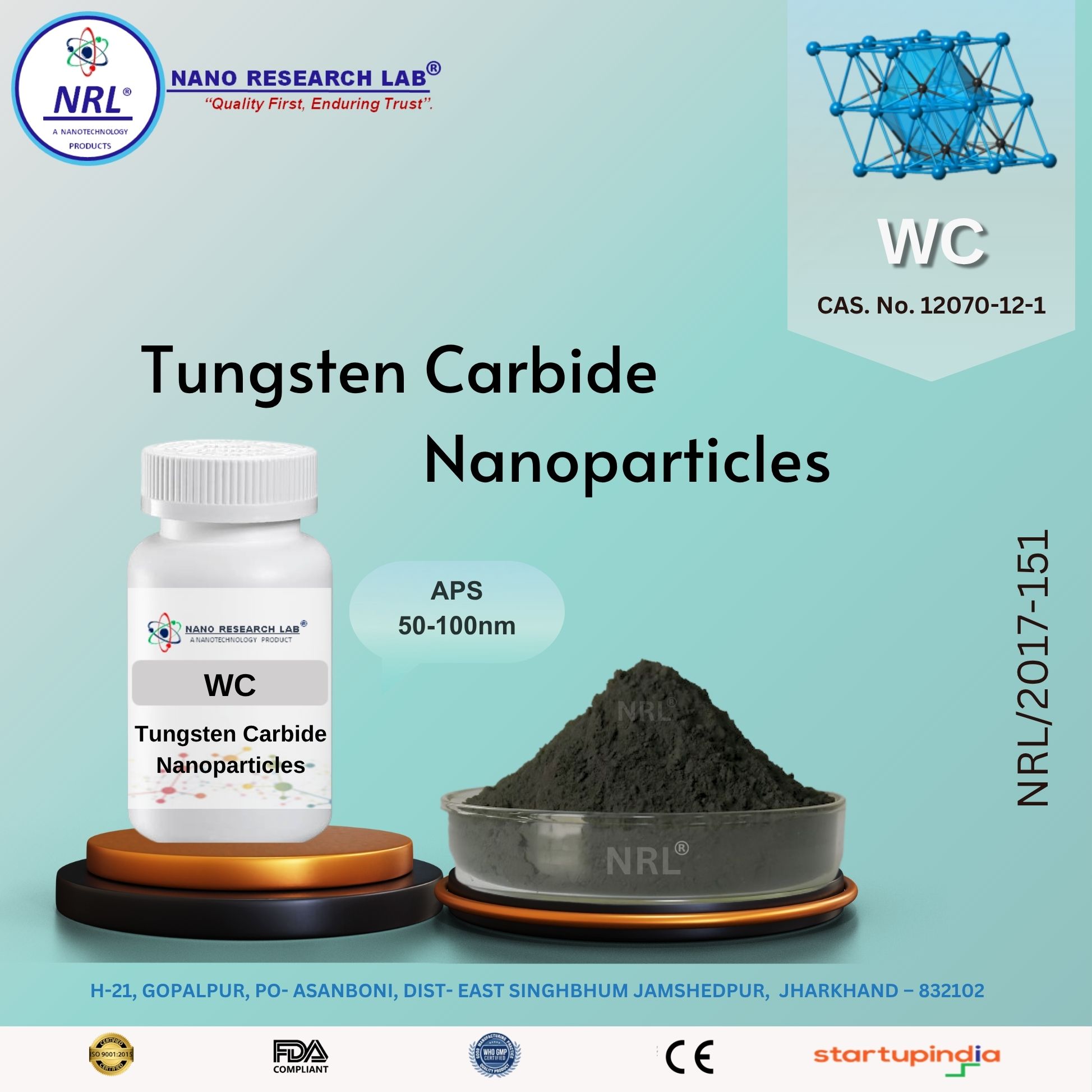 Tungsten Carbide Nanoparticles /Nanopowder (WC, 50-100nm, 99.5%)
