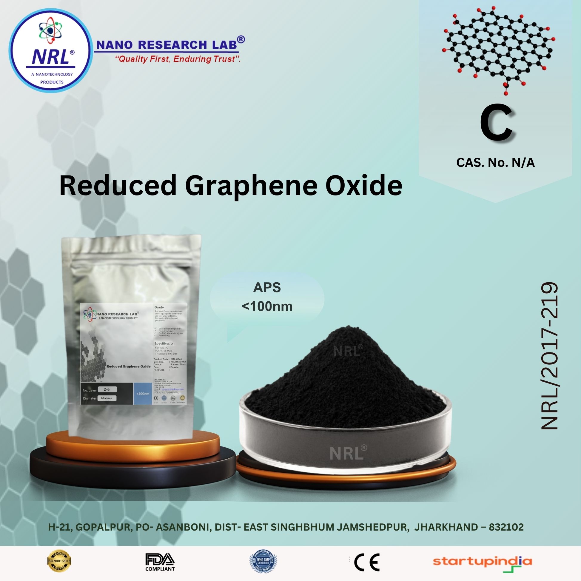Reduced Graphene Oxide (rGO, APS <100nm, Purity 98-99% )