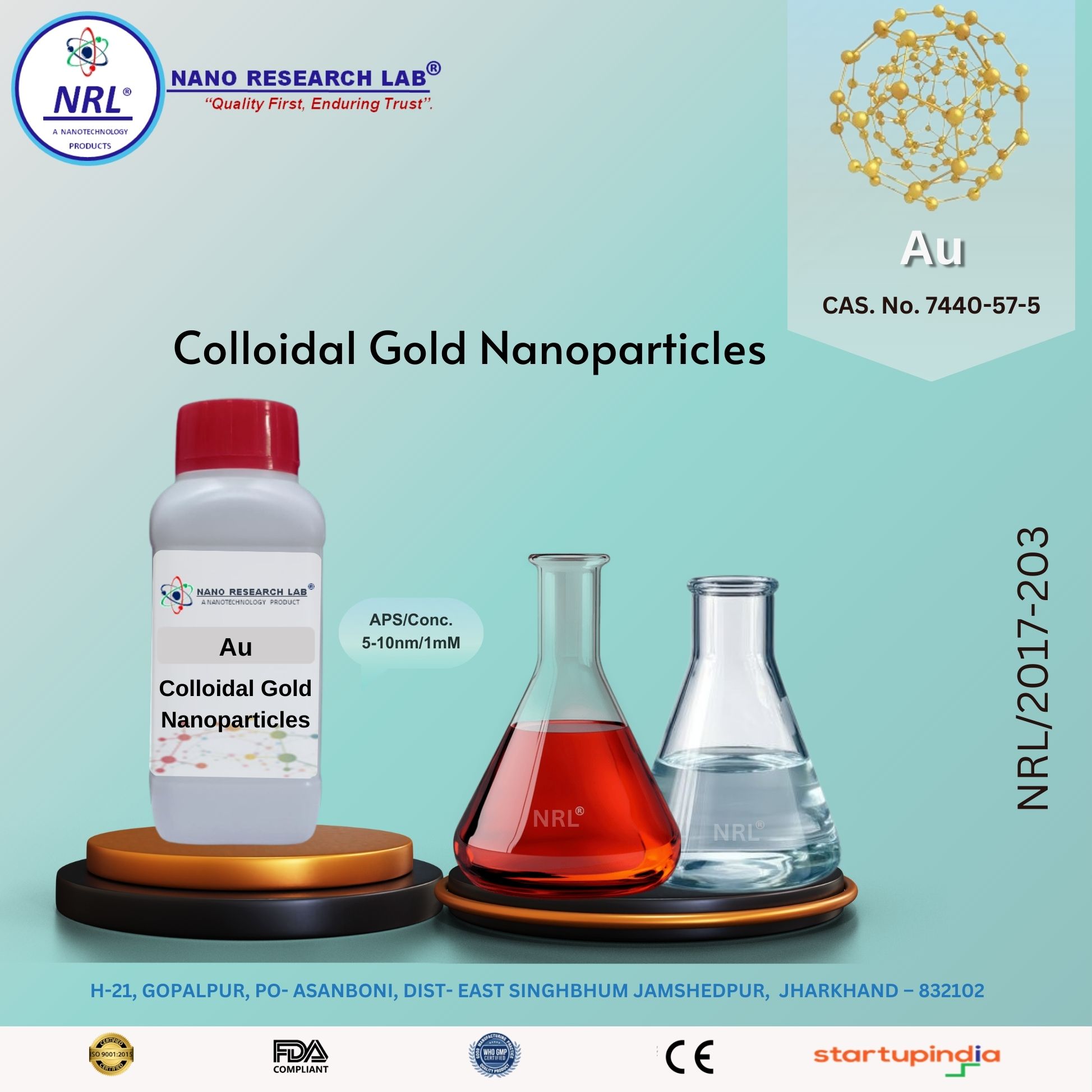 Colloidal Gold Nanoparticles (Au, 5-10nm, purity 99%, 1mM)