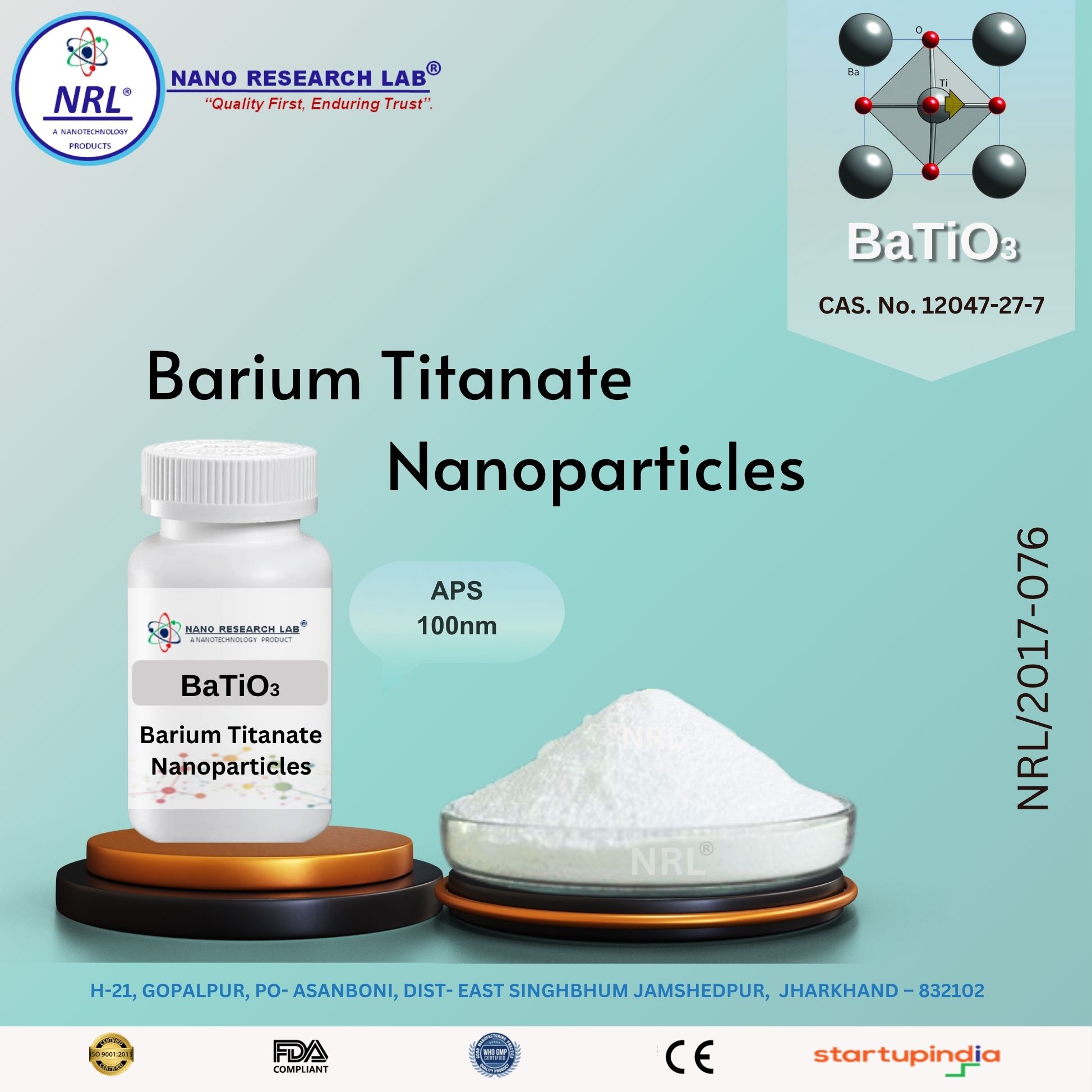 Barium Titanate Nanoparticles/Nanopowder ( BaTiO3, 99.9%, 100nm, Cubic)