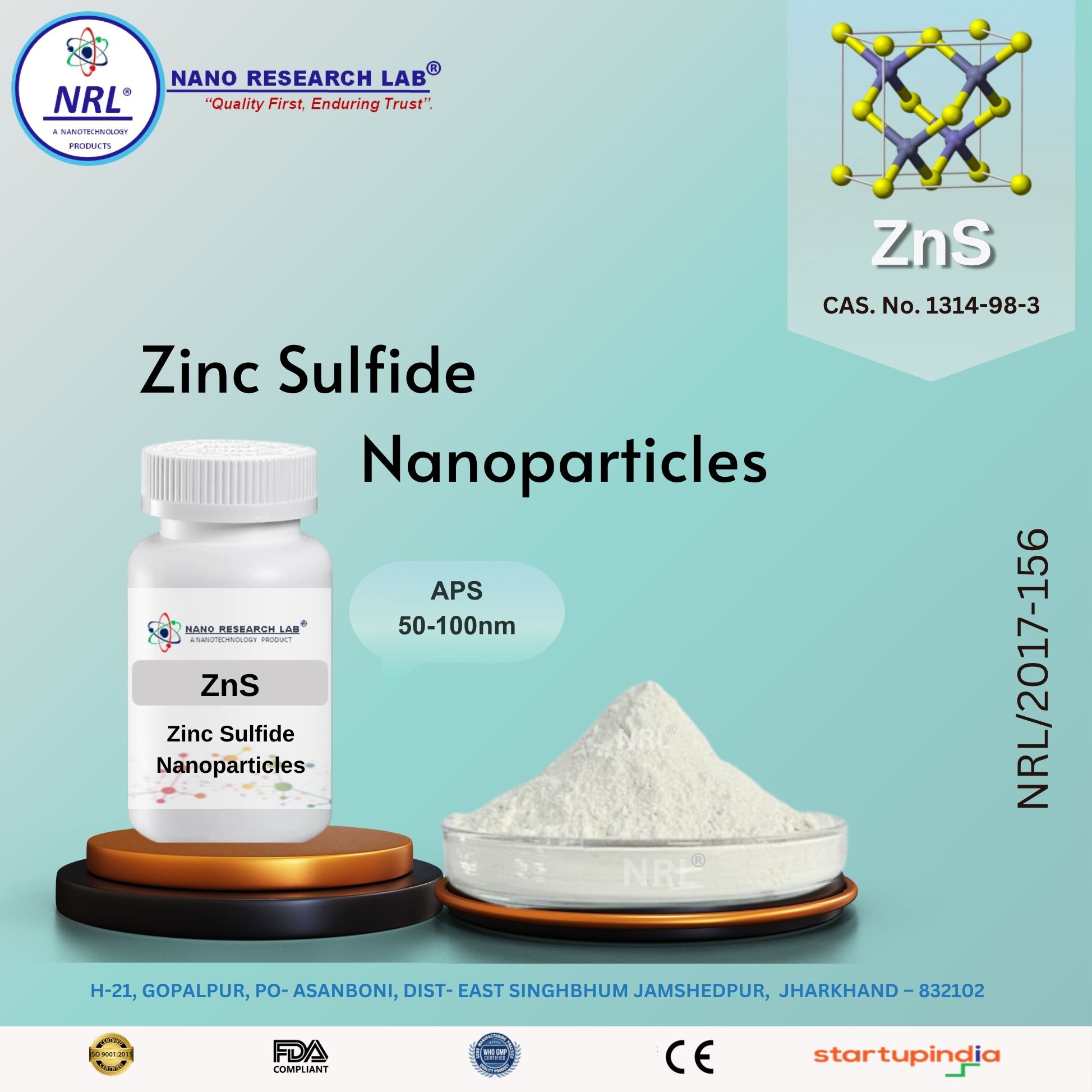 Zinc Sulfide Nanoparticles/Nanopowder (ZnS, 50-100nm, 99.5%)																