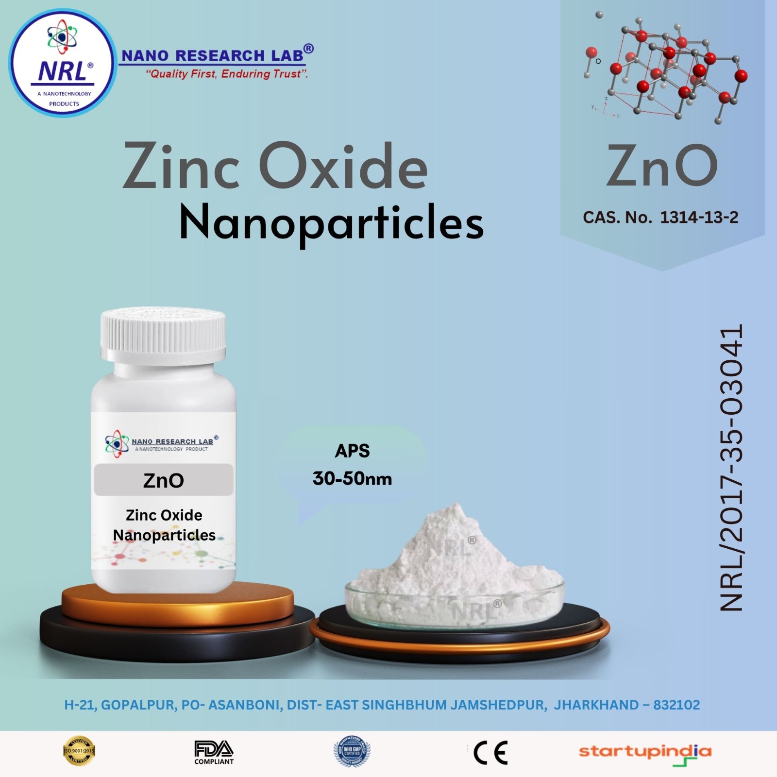 Zinc oxide Nanoparticles/Nanopowder (ZnO, 30-50nm, purity 99.9%)