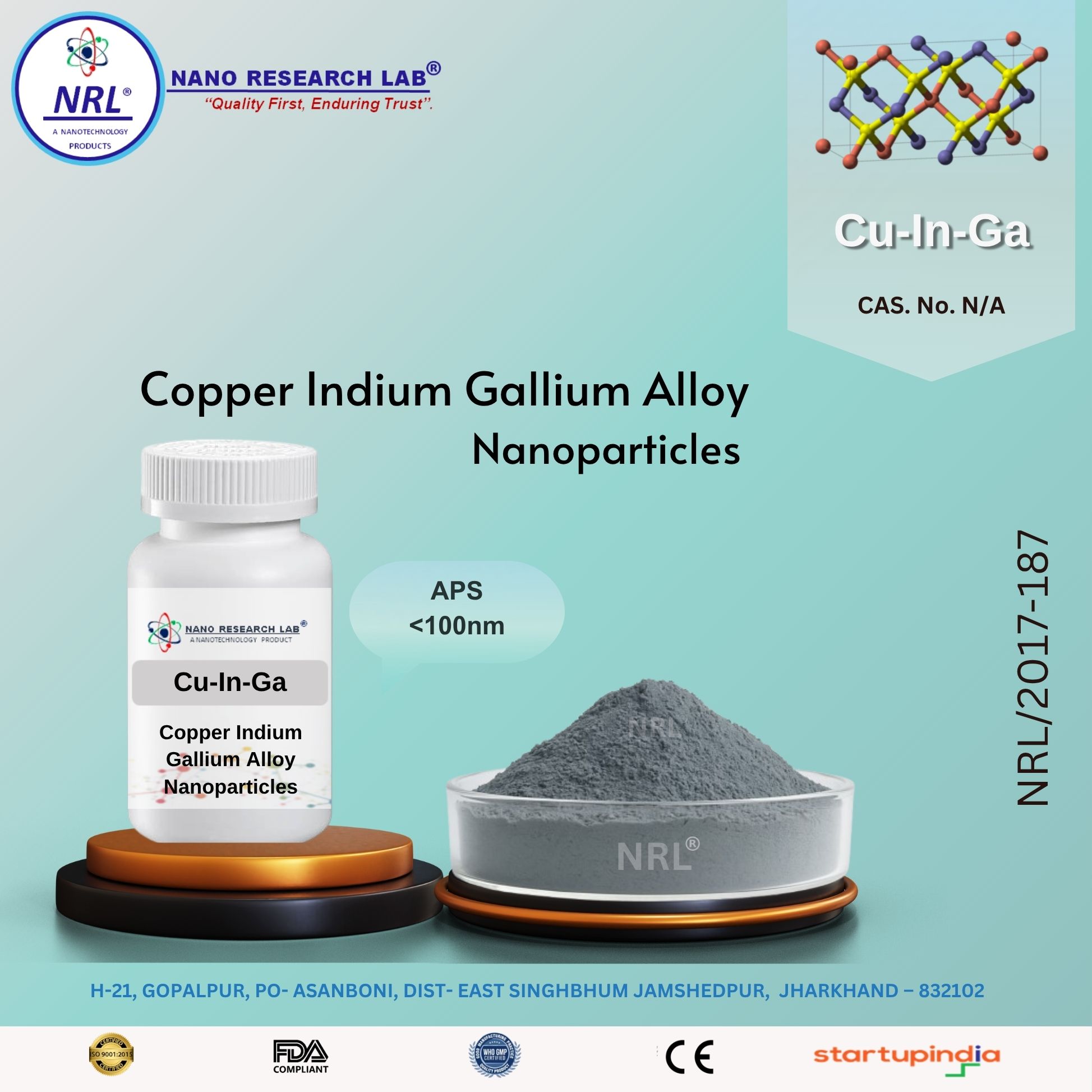 Cu-In-Ga Alloy Nanoparticles / Nanopowder (Purity 99.5%, Particle Size <100 nm)