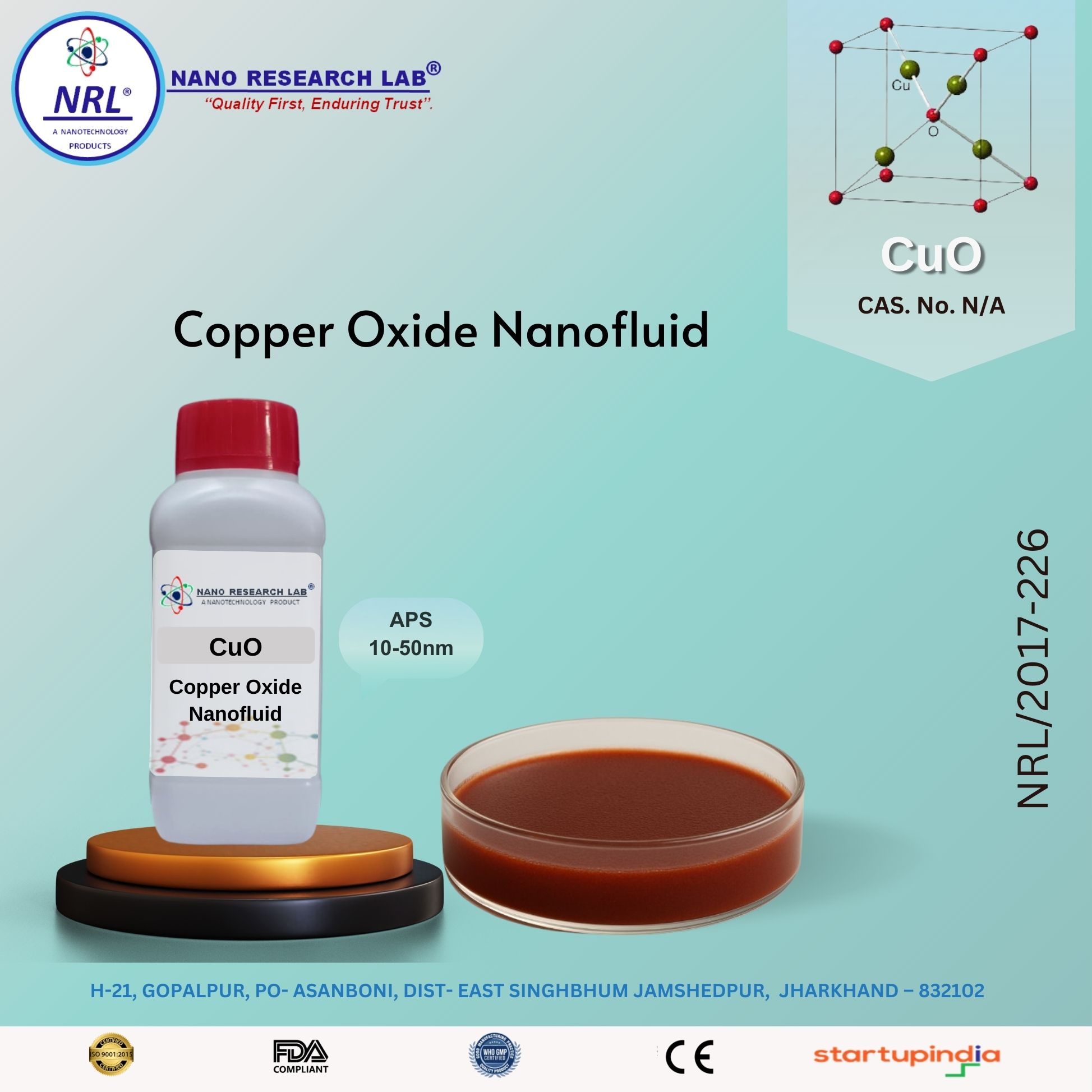 Copper Oxide Nanofluid (CuO, 10–50 nm, 1–5 wt%)
