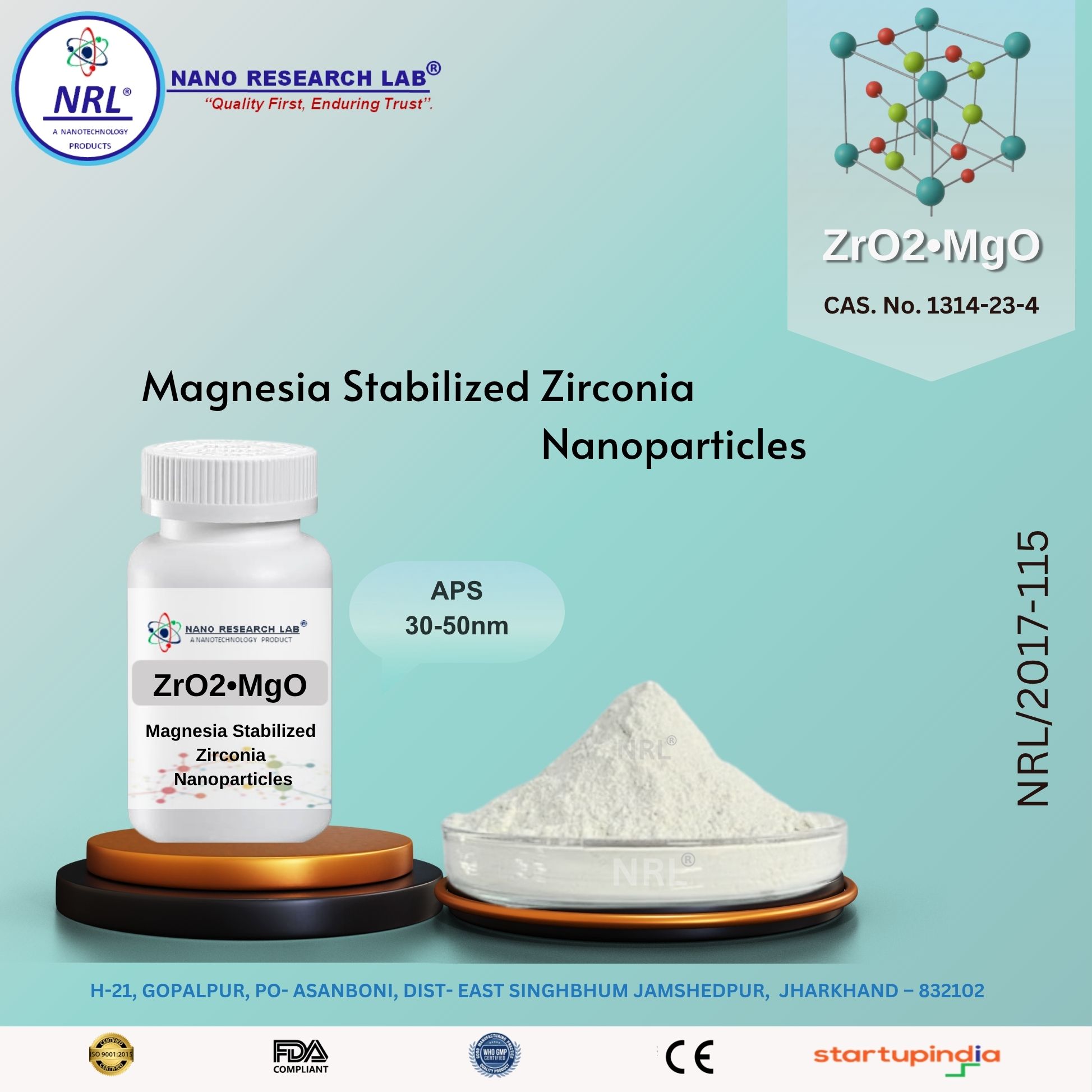 Magnesia Stabilized Zirconia Nanoparticles / Nanopowder  (ZrO2•MgO, Purity: 99.9%, 30-50nm) 