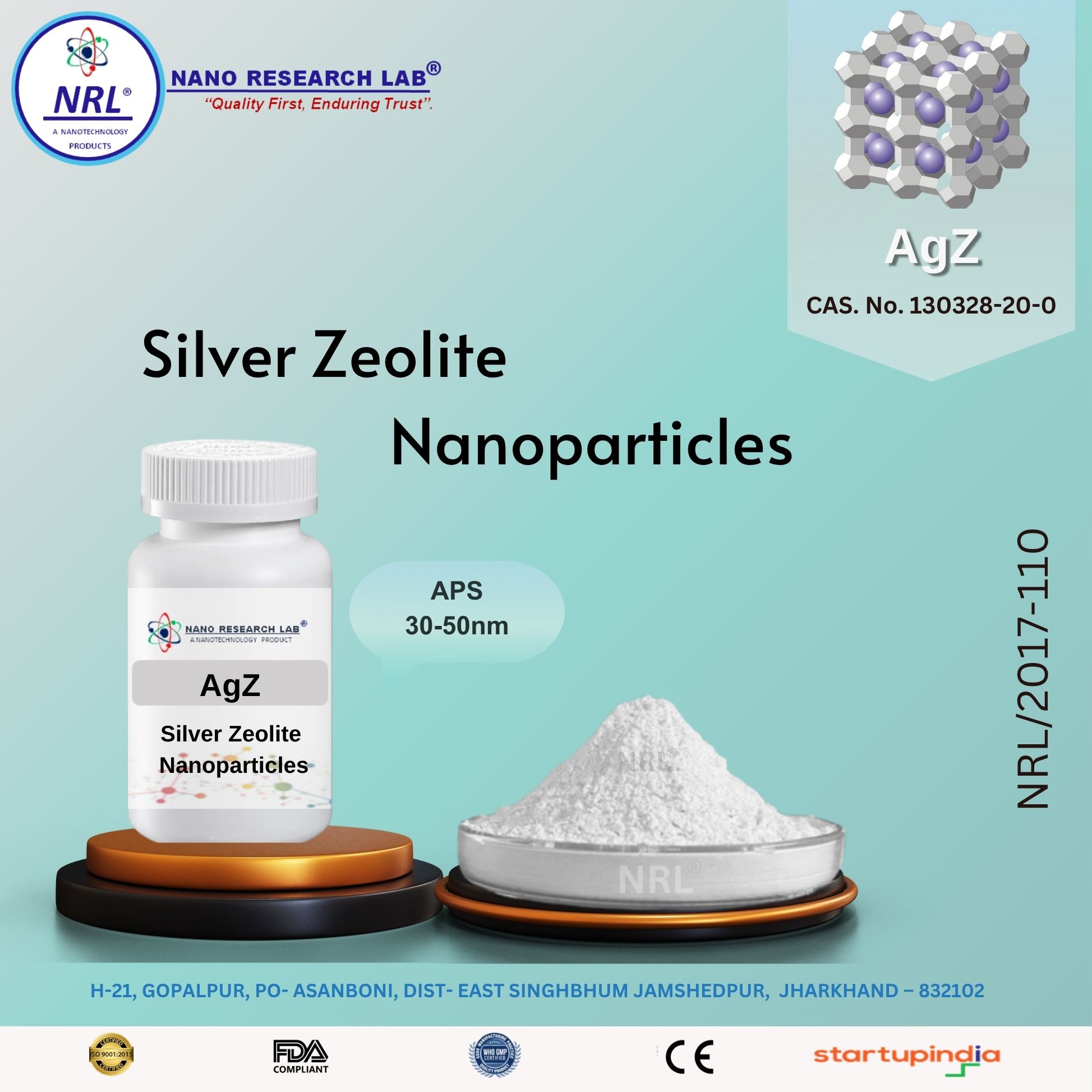 Silver Zeolite  Nanoparticles/Nanopowder (AgZ, 30-50nm purity 99.5%)