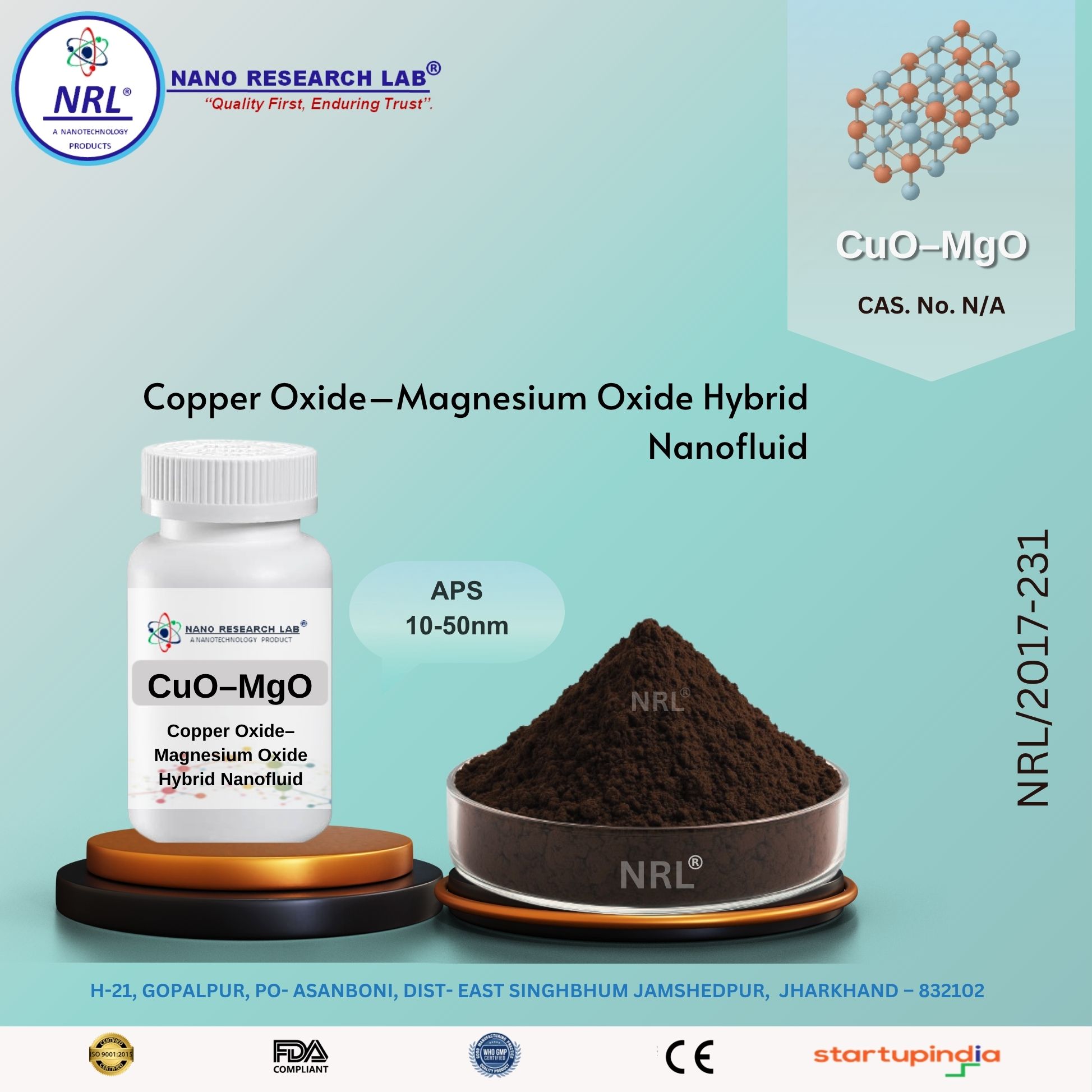 Copper Oxide–Magnesium Oxide Hybrid Nanofluid (CuO–MgO, 10–50 nm, 1–5 wt%)