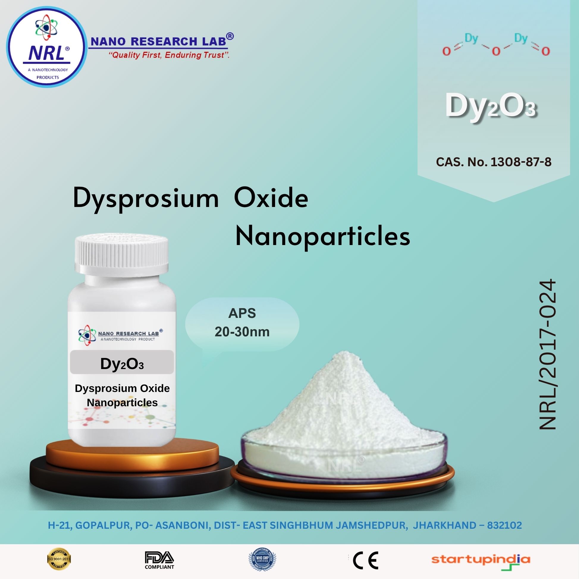 Dysprosium oxide Nanoparticles/Nanopowder (Dy2O3, 20-30nm, 99.5%)