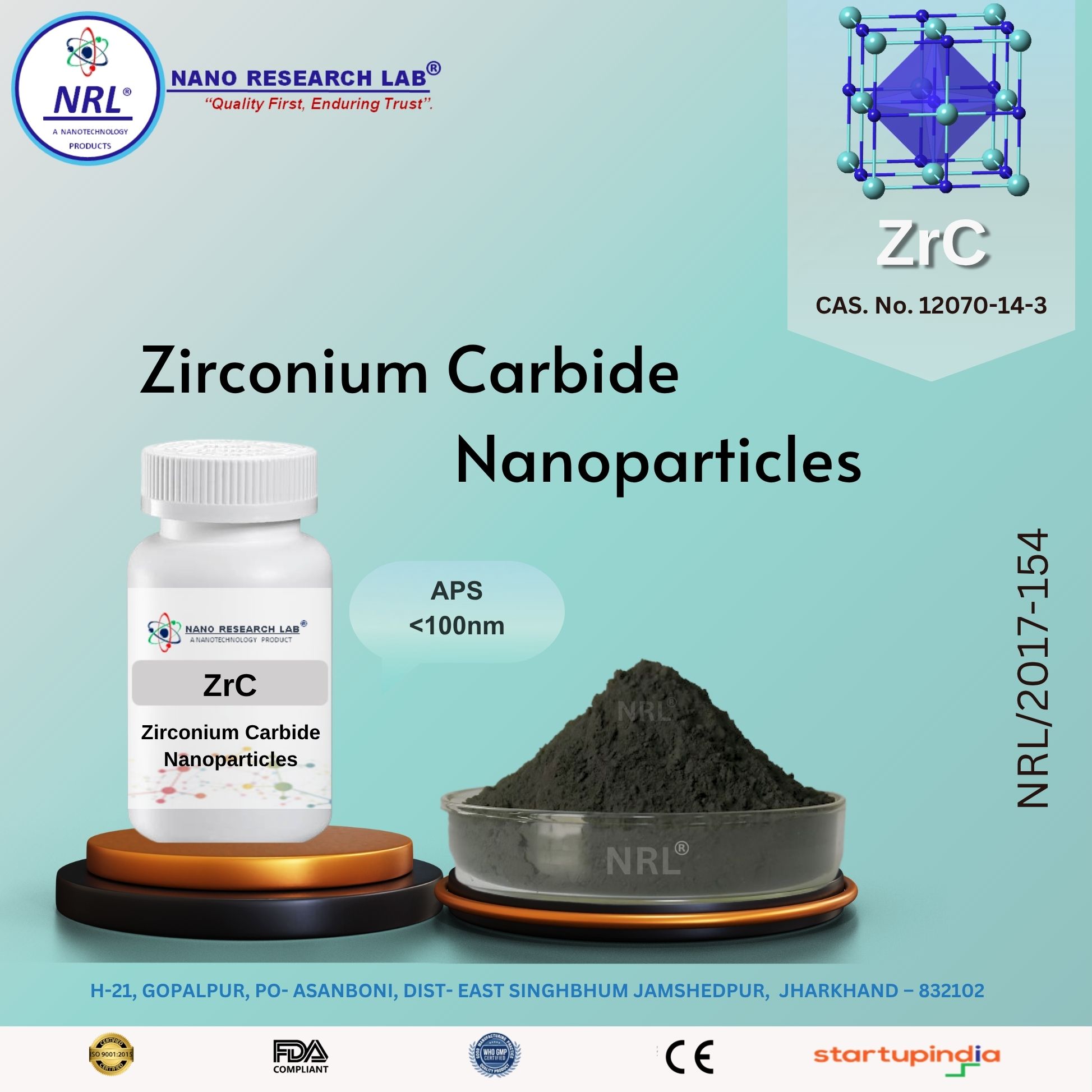 Zirconium Carbide Nanoparticles/Nanopowder (ZrC, <100nm, 99.5%)																		