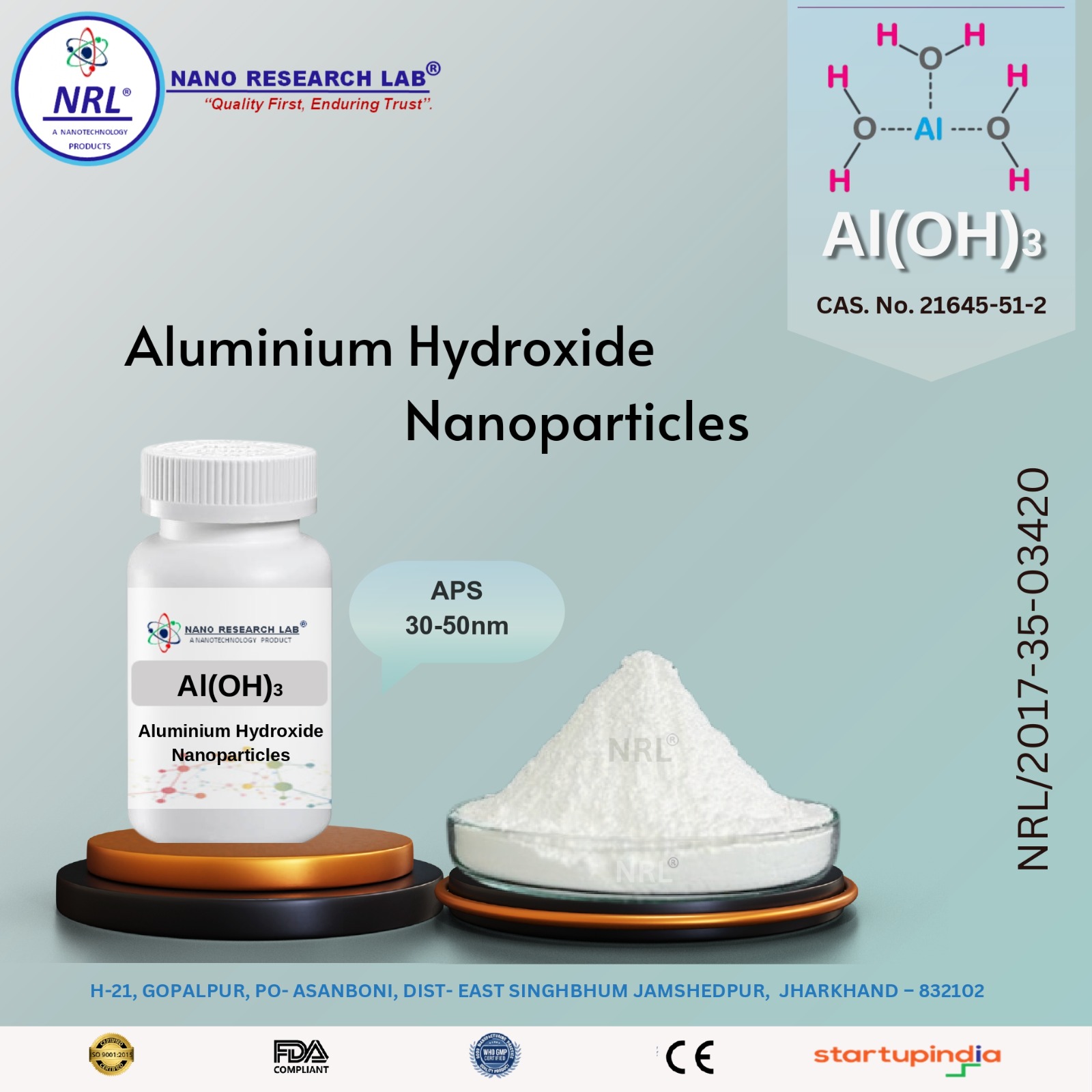 Aluminium Hydroxide Nanoparticles/Nanopowder (Al(OH)3, 30-50nm, purity 99.5%)