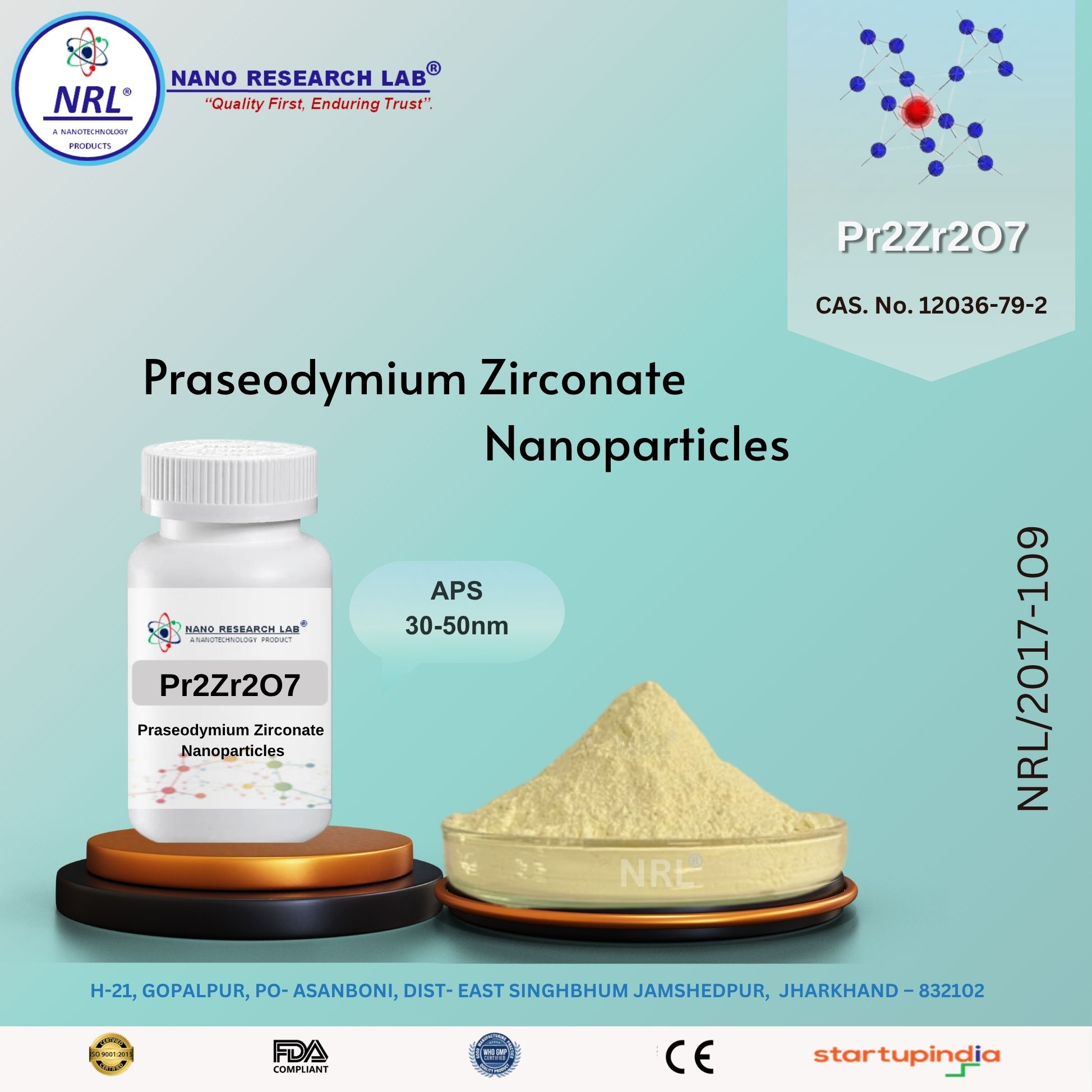 Praseodymium Zirconate  Nanoparticles/Nanopowder (Pr2Zr2O7,  30-50nm, purity 99.5%)