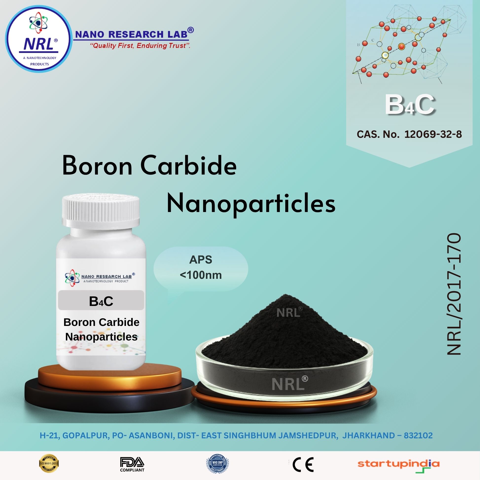 Boron Carbide Nanoparticles (B4C, <100nm, Purity: >99%)