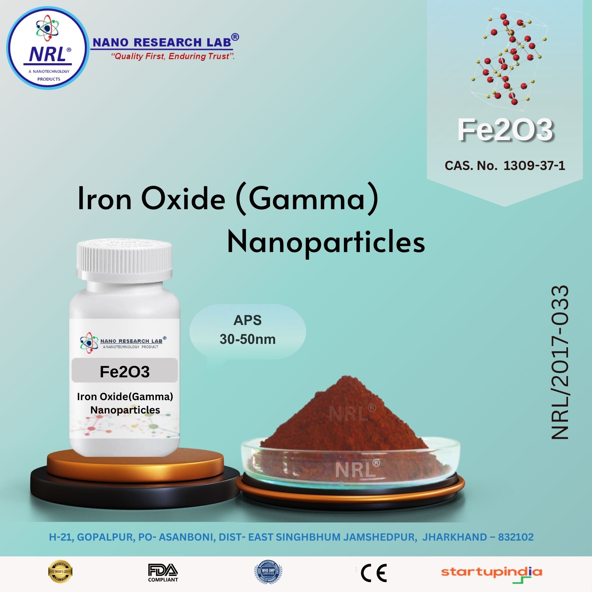 Iron Oxide Nanoparticles/Nanopowder (Fe2O3, Gamma, 30-50nm, purity 99.5% )